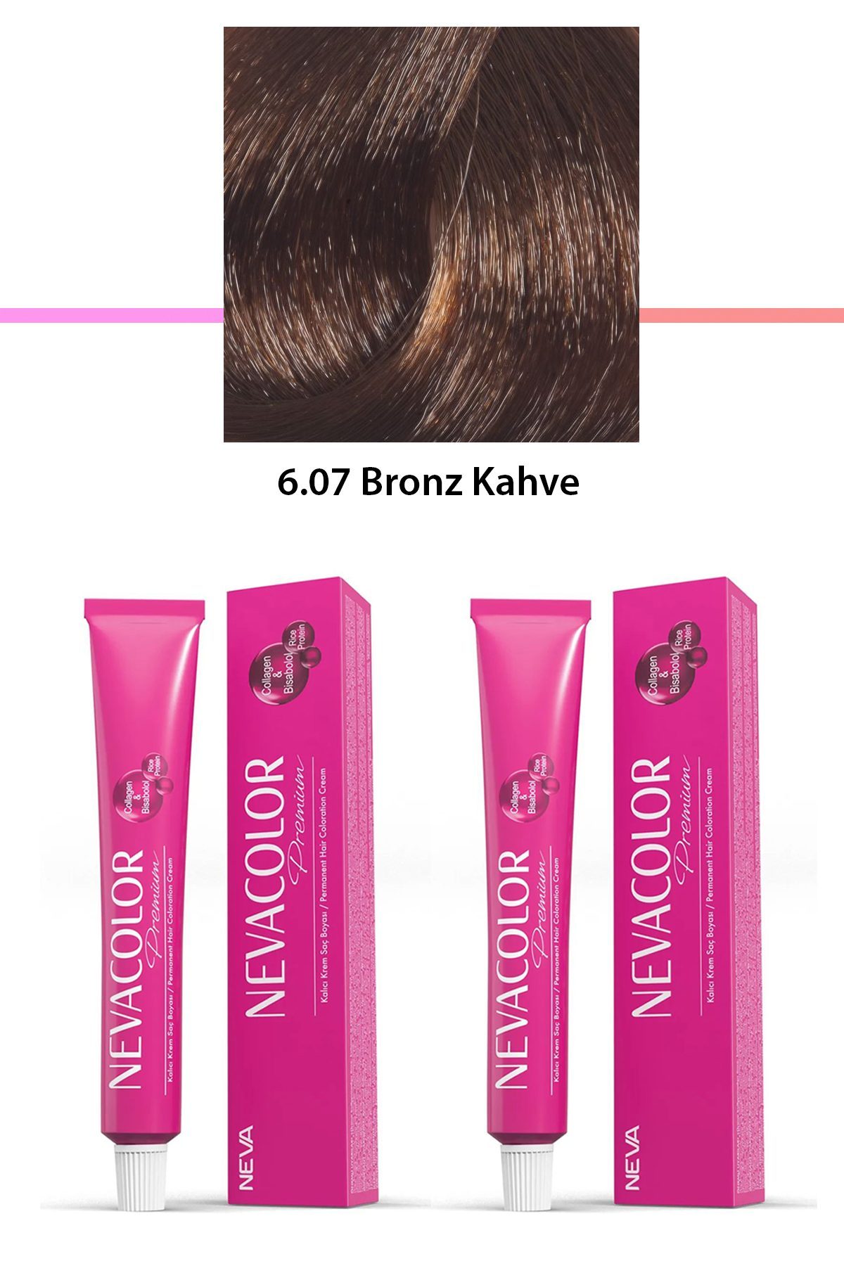 2 li Set Premium 6.07 Bronz Kahve - Kalıcı Krem Saç Boyası 2 X 50 g Tüp - Lisinya