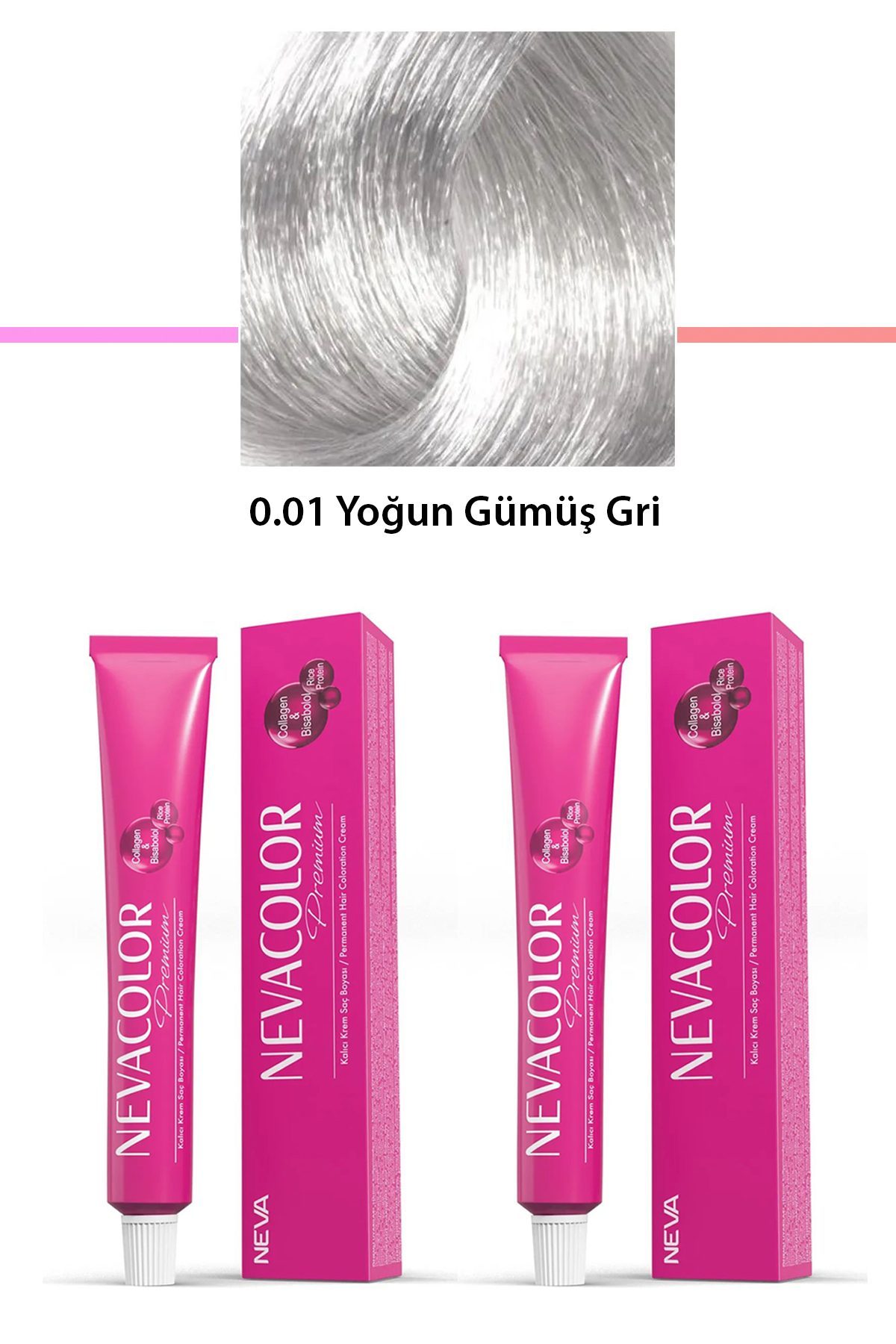 2 li Set Premium 0.01 Yoğun Gümüş Gri - Kalıcı Krem Saç Boyası 2 X 50 g Tüp - Lisinya