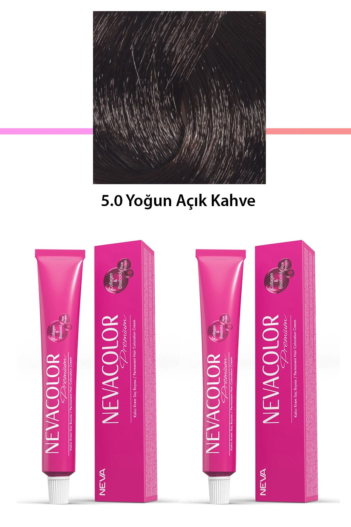 2 li Set Premium 5.0 Yoğun Açık Kahve - Kalıcı Krem Saç Boyası 2 X 50 g Tüp - Lisinya