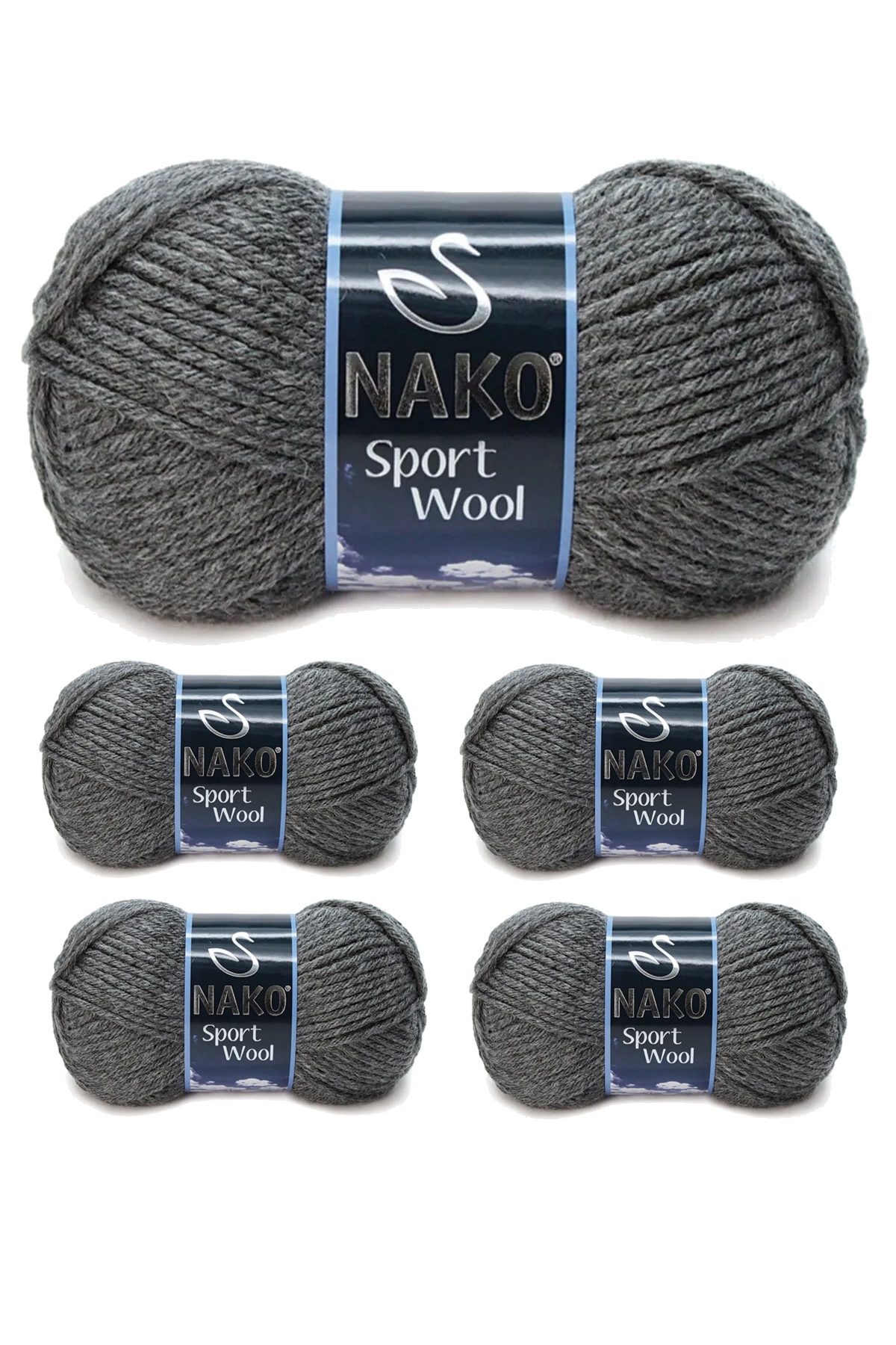 5 Adet Sport Wool Atkı Bere Ceket Yelek Örgü İpi Yünü No: 193 Koyu Gri Melanj - Lisinya