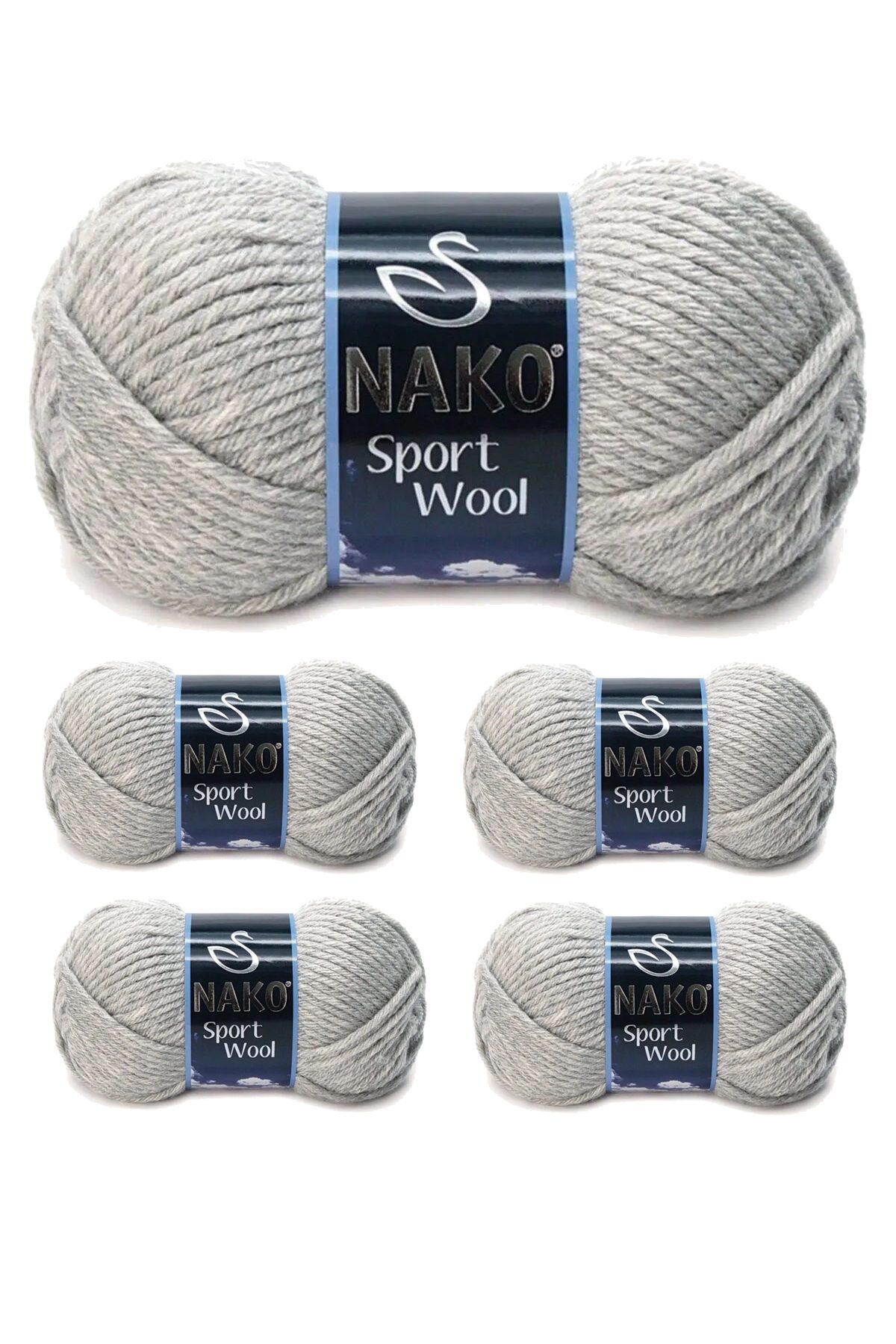 5 Adet Sport Wool Atkı Bere Ceket Yelek Örgü İpi Yünü No: 195 Açık Gri Melanj - Lisinya