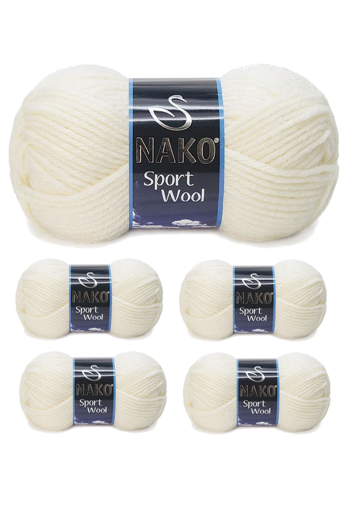 5 Adet Sport Wool Atkı Bere Ceket Yelek Örgü İpi Yünü No: 300 Ekru - Lisinya