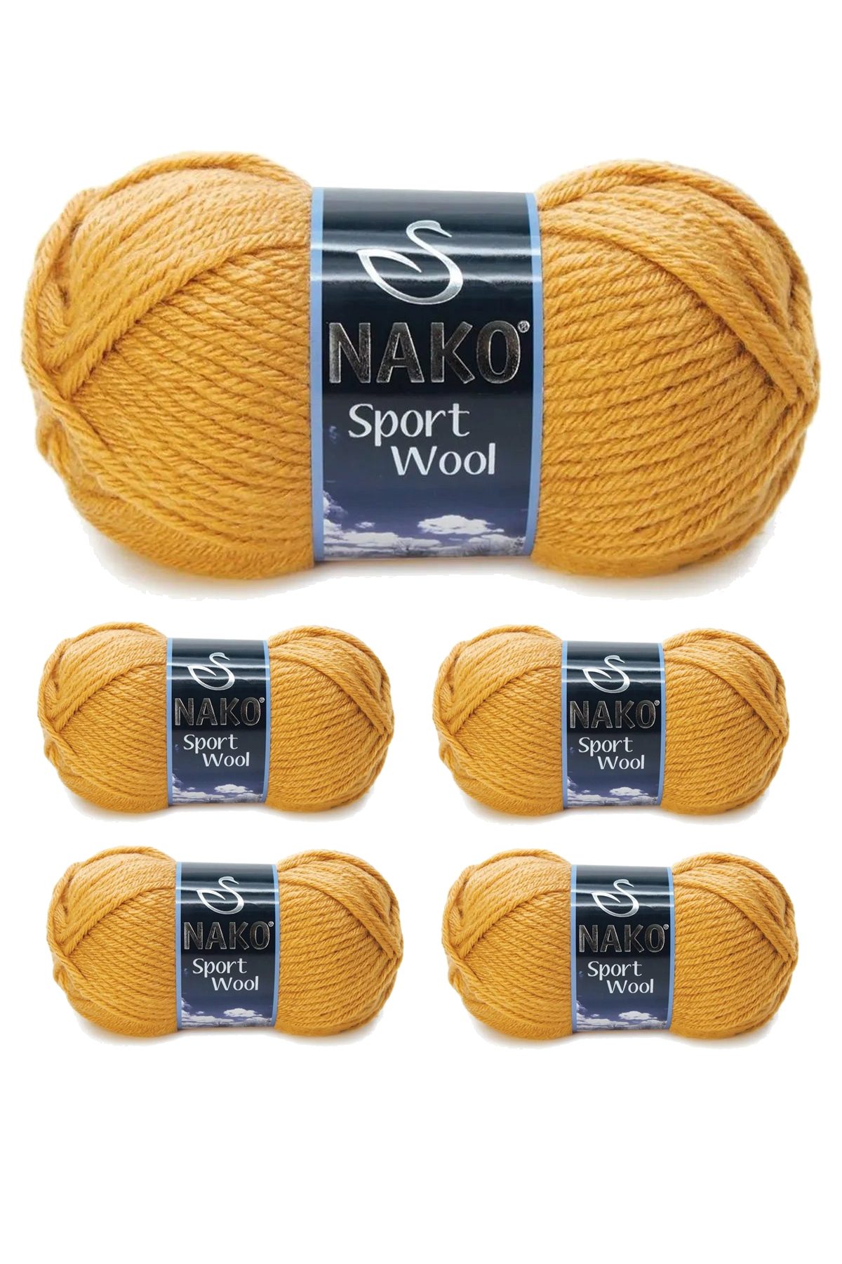 5 Adet Sport Wool Atkı Bere Ceket Yelek Örgü İpi Yünü No: 10129 Hardal - Lisinya