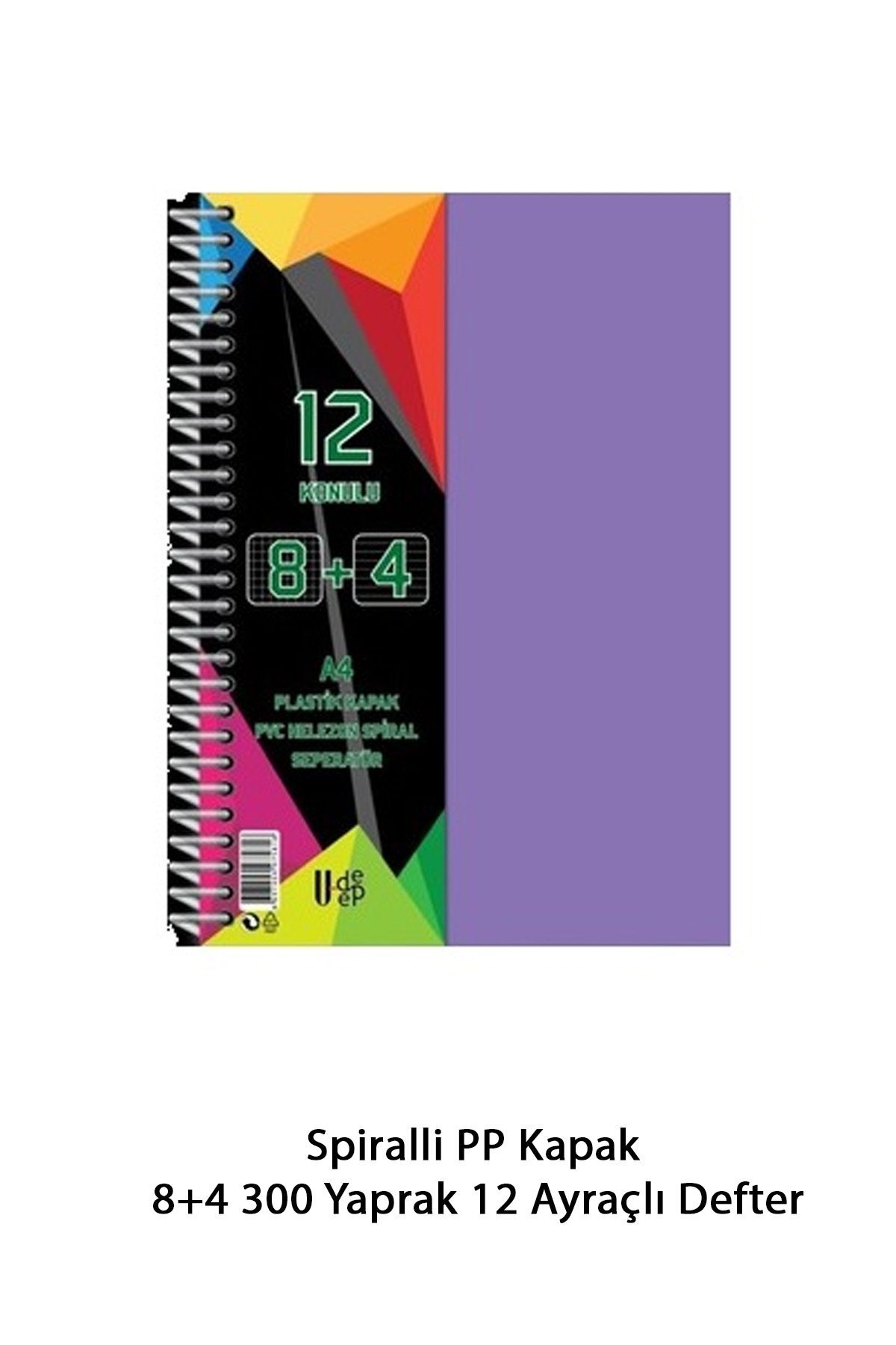 Spiralli PP Kapak 8+4 300 Yaprak 12 Ayraçlı Defter - Lisinya