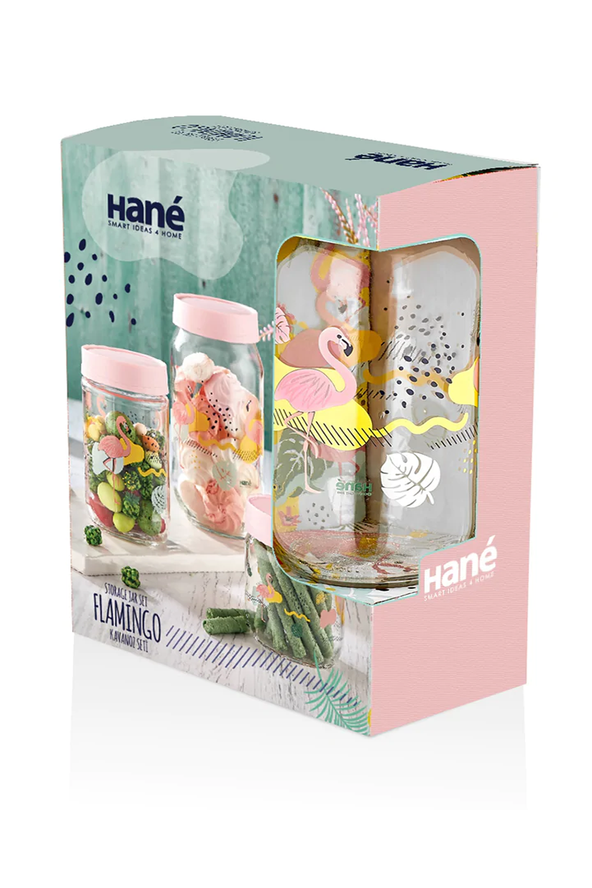 Hane 3'lü Flamingo Desenli Kavanoz Seti - Lisinya