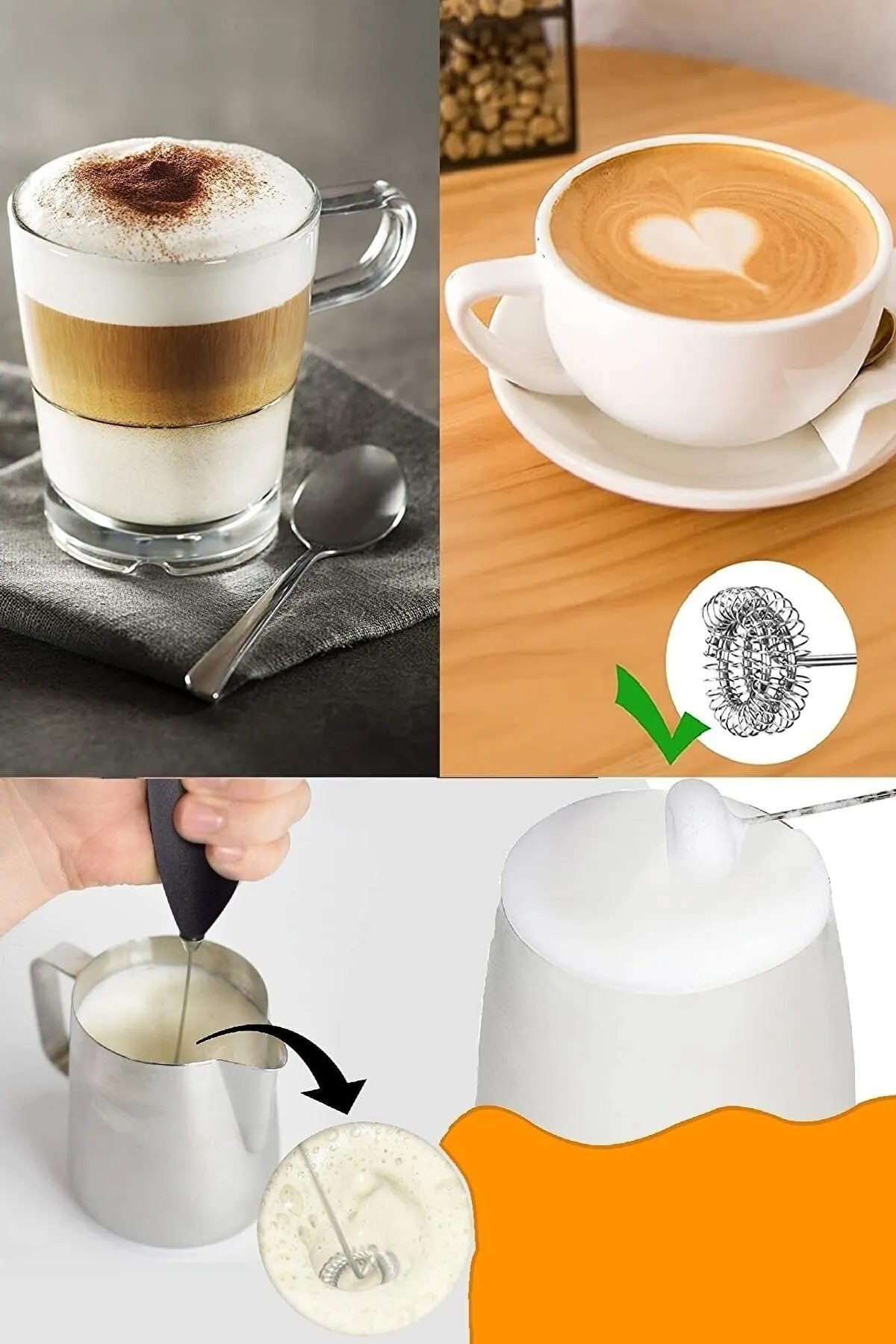 Mini Mixer Kahve Süt Köpürtücü Karıştırıcı Cappucino Mikser - Pratik Pilli Köpürtücü 1137 Bh - Lisinya