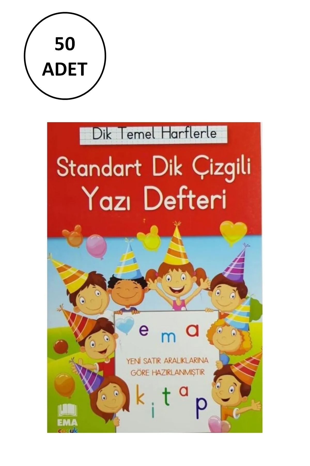 Dik Temel Harflerle Standart Renkli Kareli Yazı Defteri 50 Adet - Lisinya