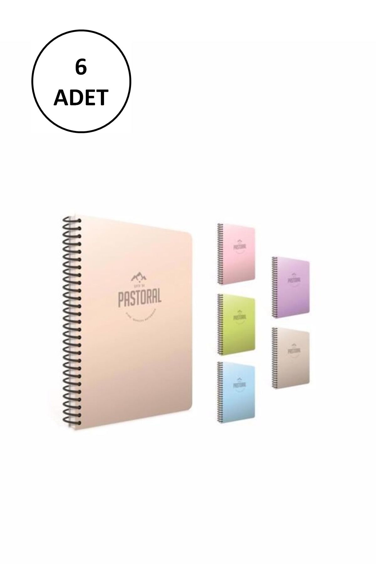 A4 Spiralli Defter Pastoral Plastik Kapak Kareli 120 Yaprak 3-3248000-2011 Asorti 6 Adet - Lisinya