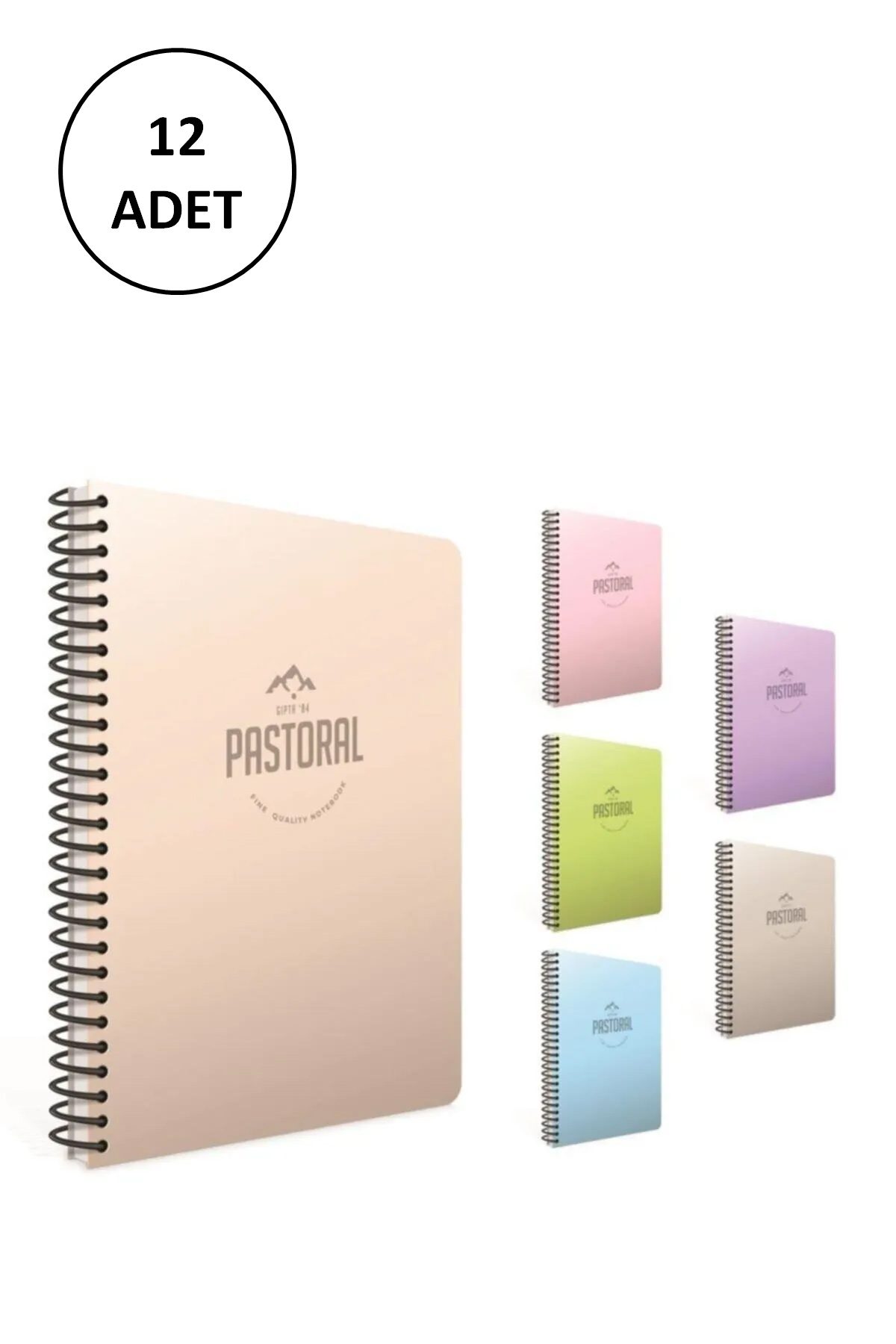 Gıpta Pastoral Spiralli Pp Kapak Defter 17x24cm 72 Yaprak Kareli (12 Adet) - Lisinya