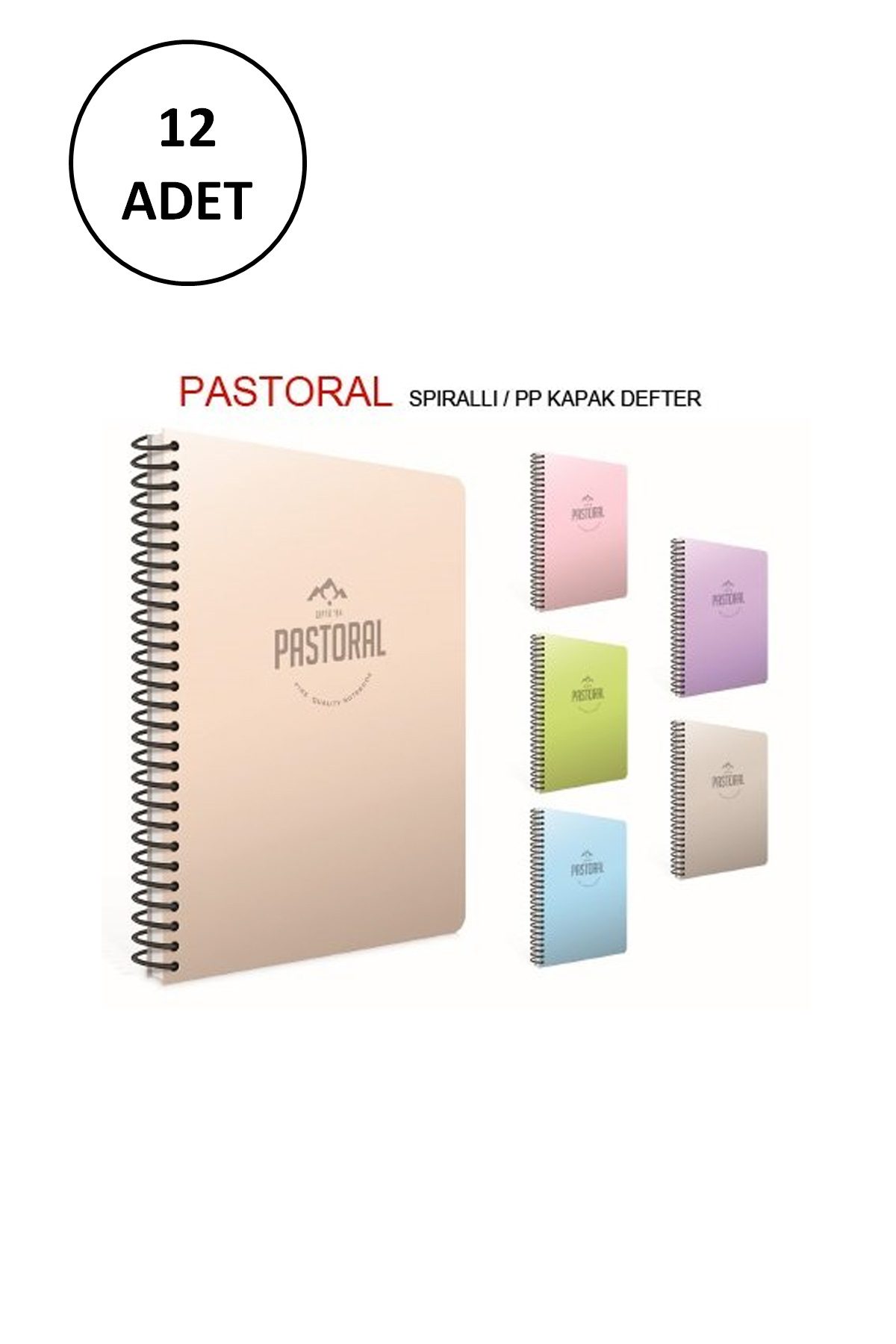 Pastoral A4 Spiralli PP Kapak Defter 96YP Çizgili 12 Adet - Lisinya