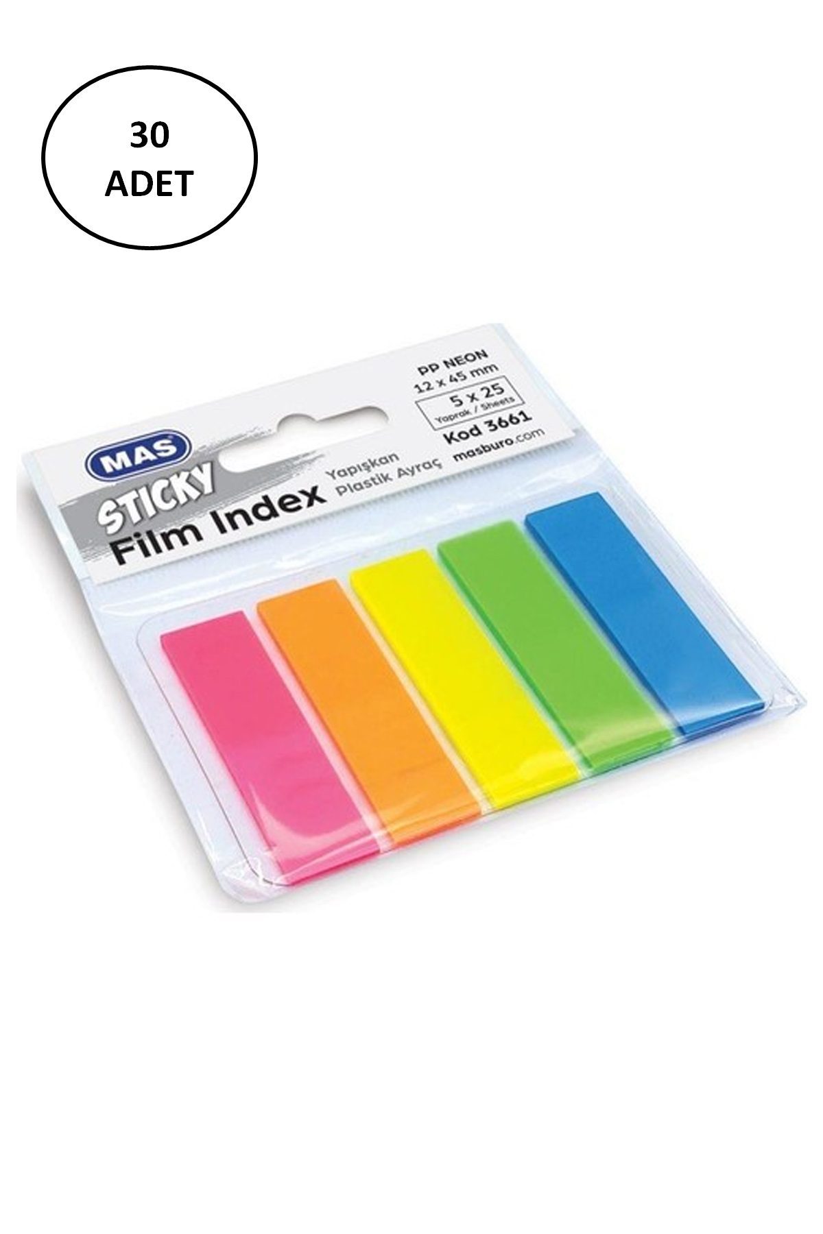 Mas 3661 Sticky Film Index Renki 12x45 Pp Dörtgen Yapışkan Sticker 30 Adet - Lisinya