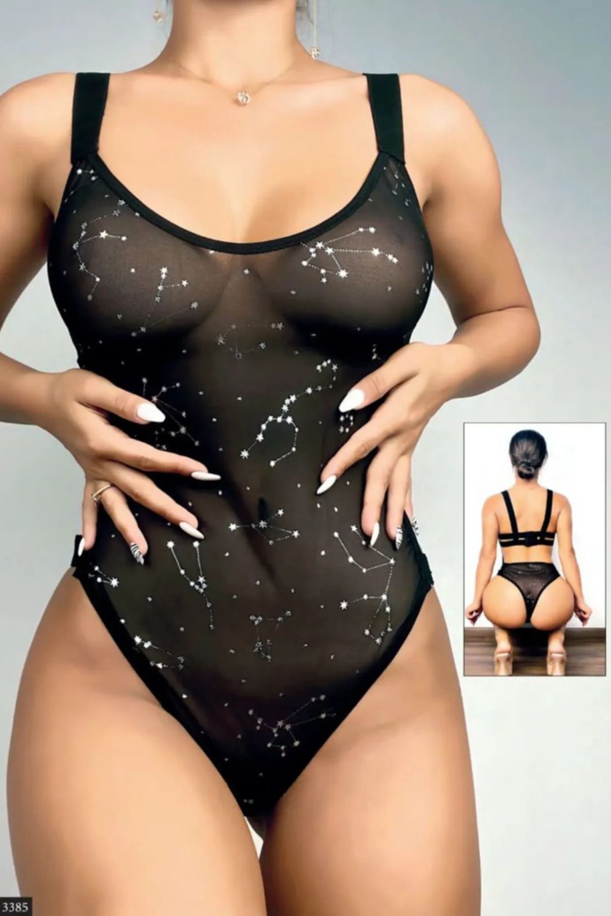 Kadın Siyah Yıldız Detaylı Fantazi Body 3385 - Lisinya