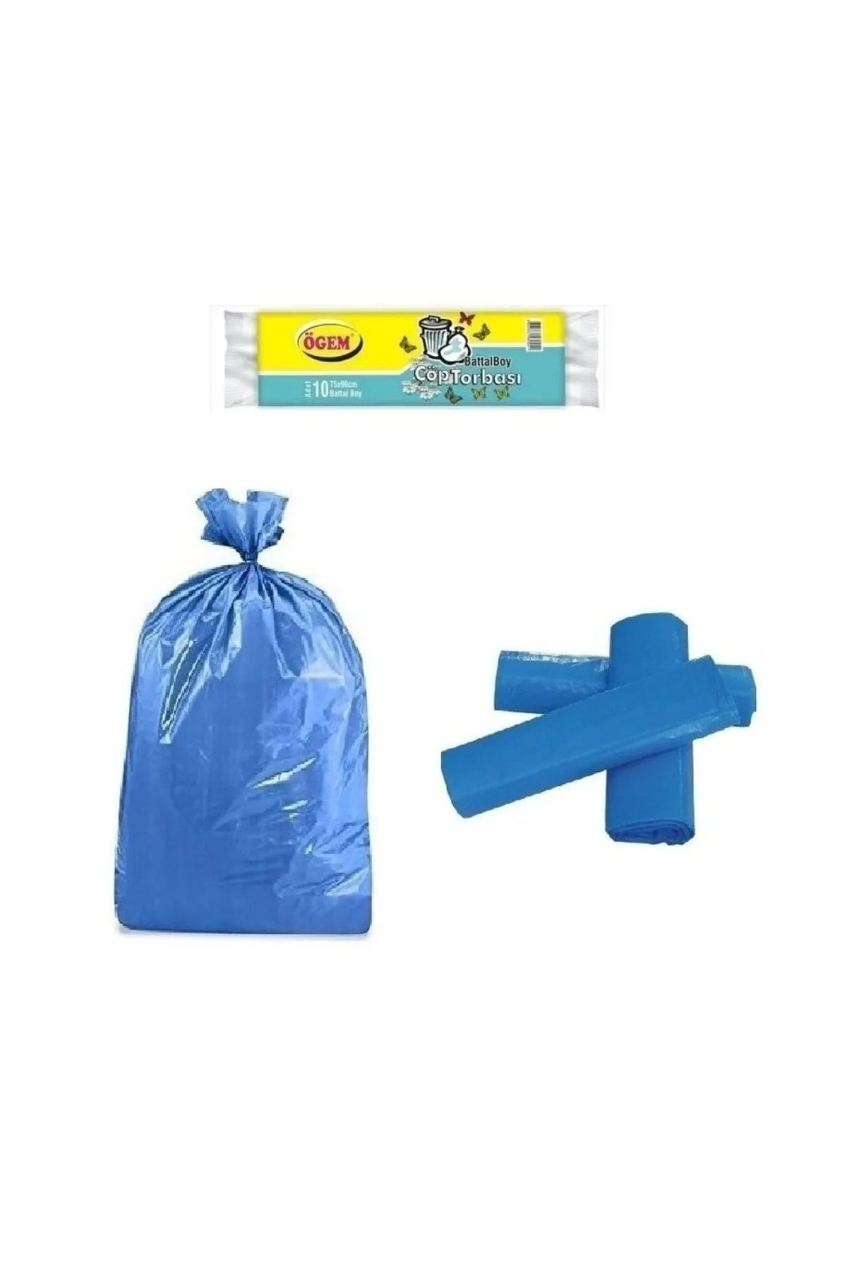 Battal Boy Çöp Torbası 75 x 90 cm 10 Lu Rulo x 1 Paket = 10 Adet (Mavi) - Lisinya