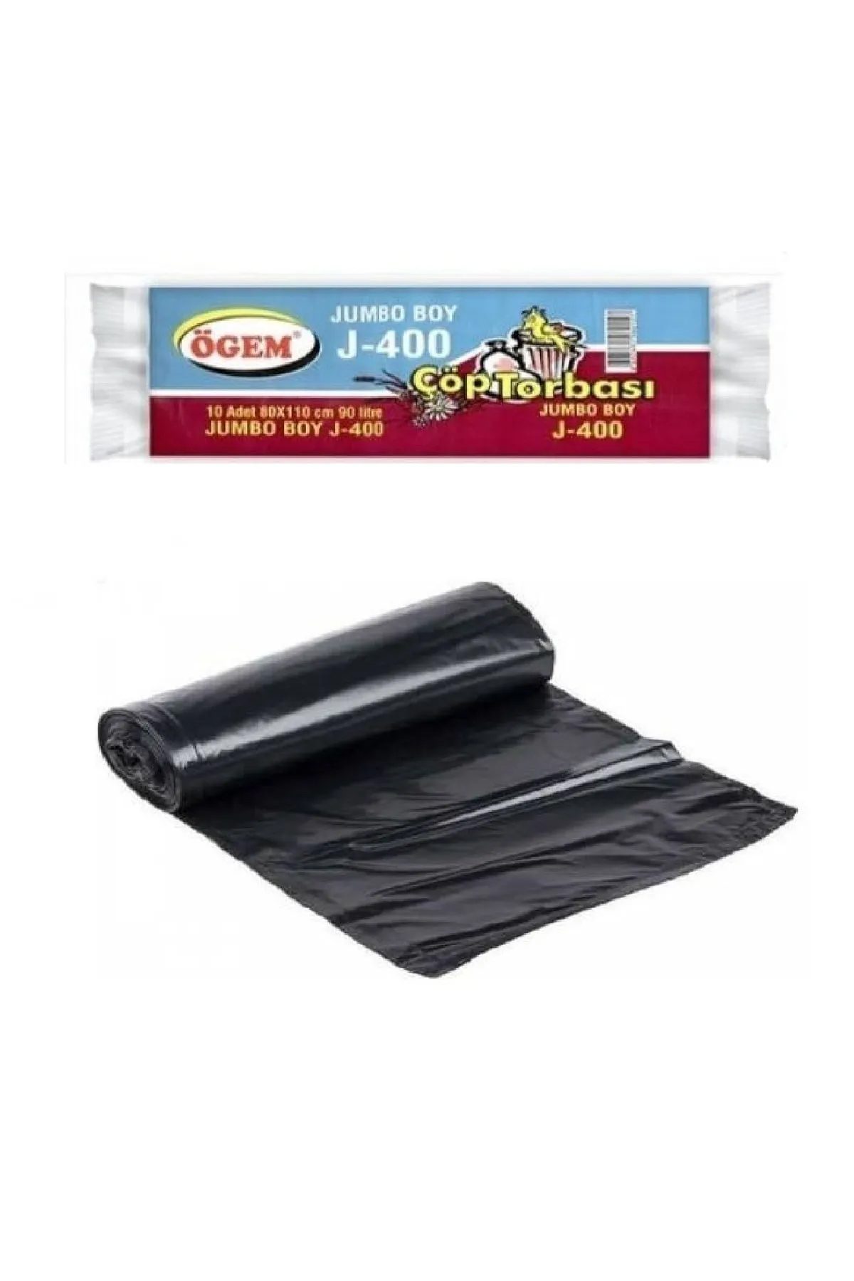 J-400 Jumbo Boy Çöp Torbası 80 x 110 cm 10 Lu Rulo x 1 Paket = 10 Adet (Siyah) - Lisinya