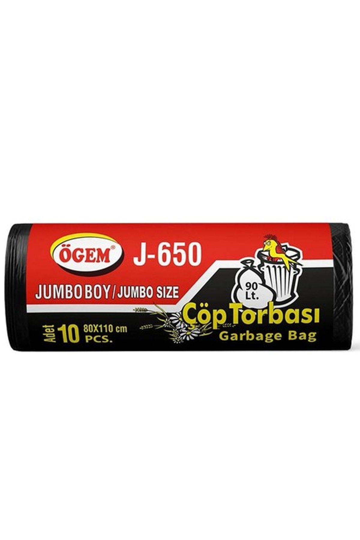 J-650 Jumbo Boy Çöp Torbası 80 x 110 cm 10 Lu Rulo x 1 Paket = 10 Adet (Siyah) - Lisinya