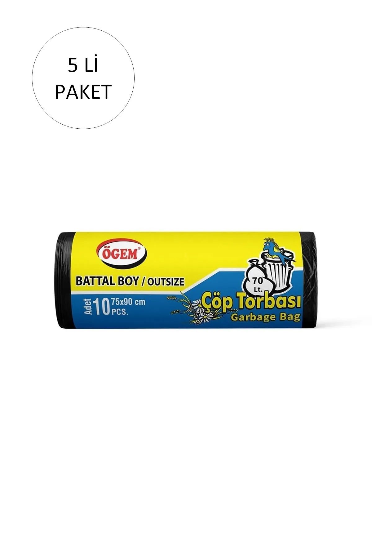 Battal Boy Çöp Torbası 75 x 90 cm 10 Lu Rulo x 5 Paket = 50 Adet (Siyah) - Lisinya