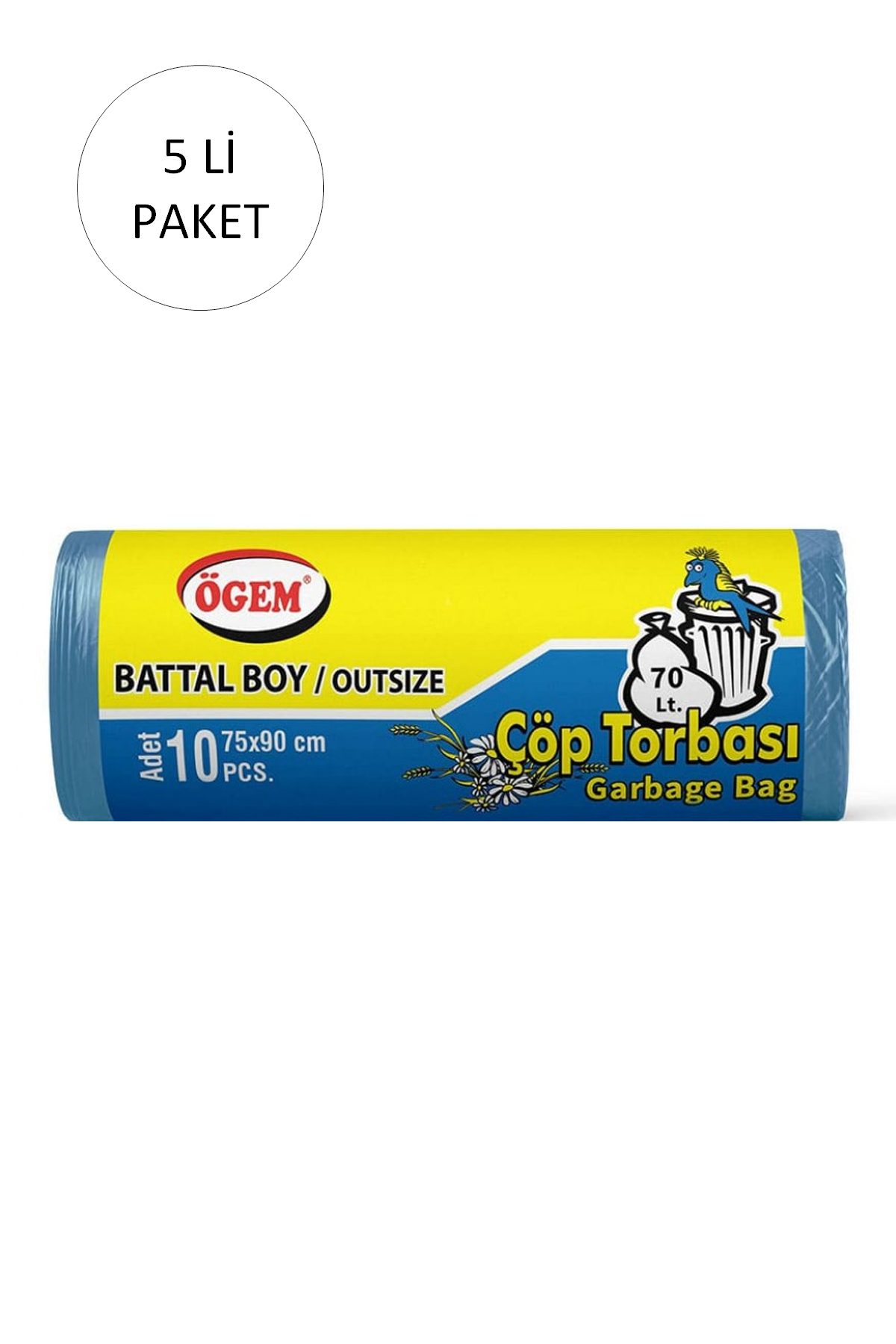 Battal Boy Çöp Torbası 75 x 90 cm 10 Lu Rulo x 5 Paket = 50 Adet (Mavi) - Lisinya