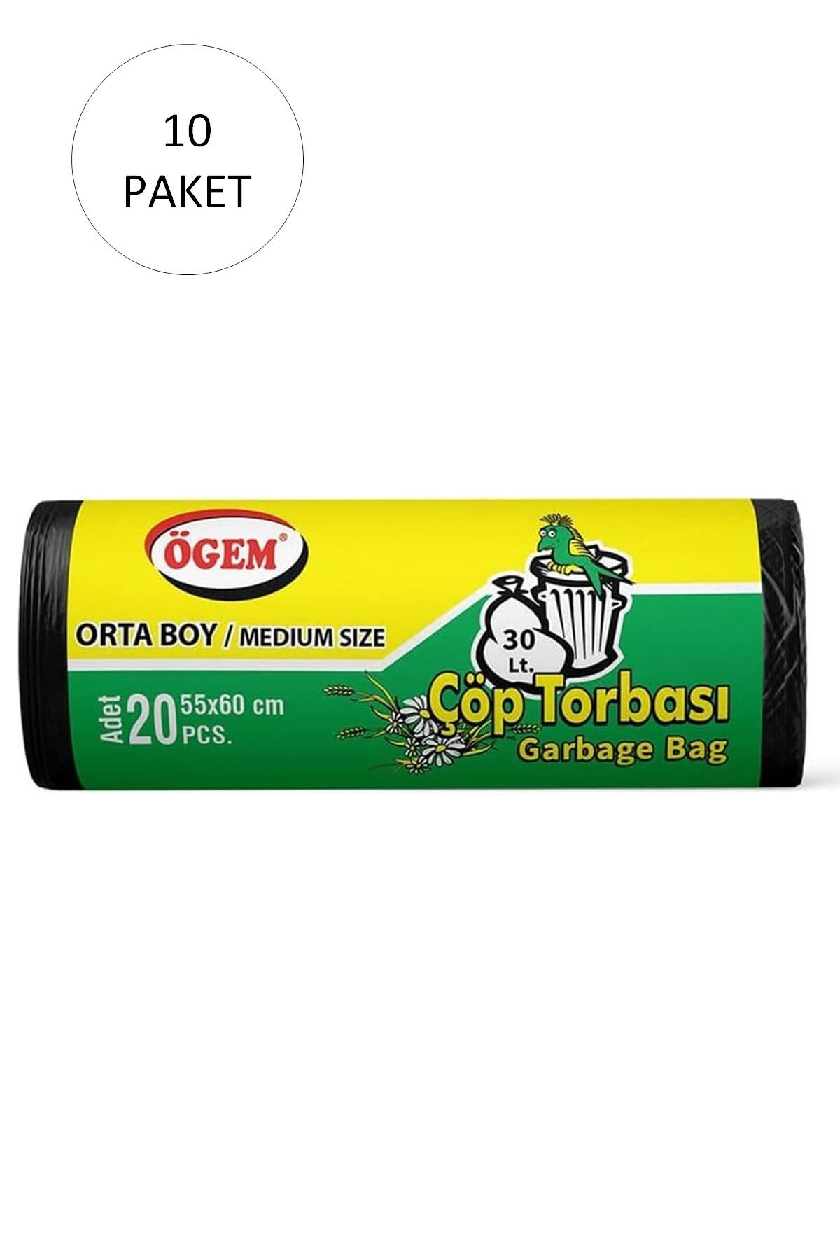 Orta Boy Çöp Torbası 55 x 60 cm 20 Li Rulo x 10 Paket = 200 Adet (Siyah) - Lisinya