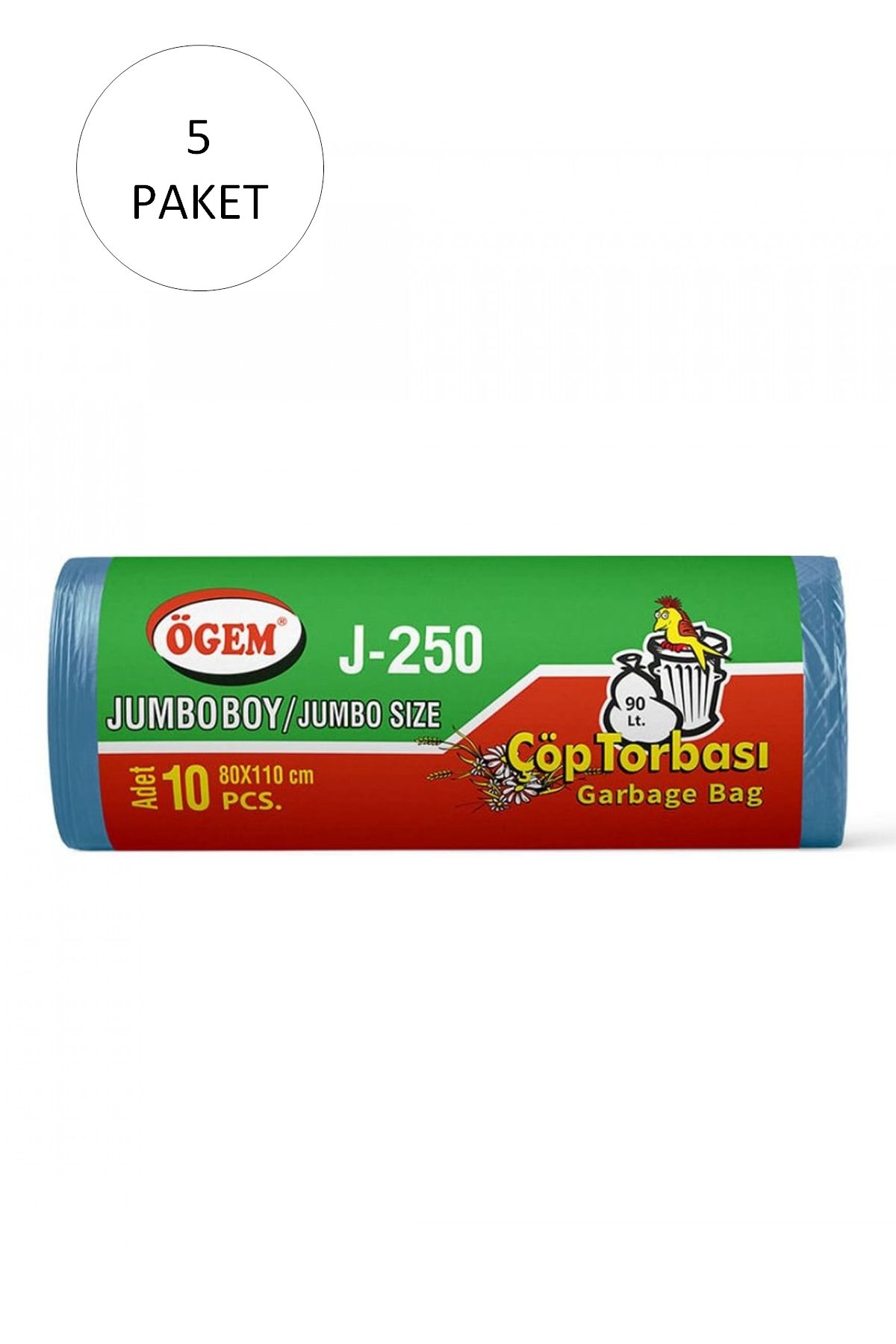 J-250 Jumbo Boy Çöp Torbası 80 x 110 cm 10 Lu Rulo x 5 Paket = 50 Adet (Mavi) - Lisinya