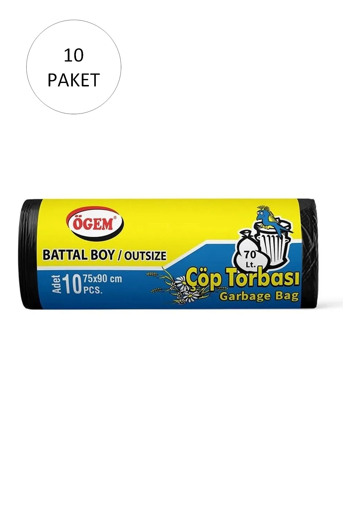 Battal Boy Çöp Torbası 75 x 90 cm 10 Lu Rulo x 10 Paket = 100 Adet (Siyah) - Lisinya