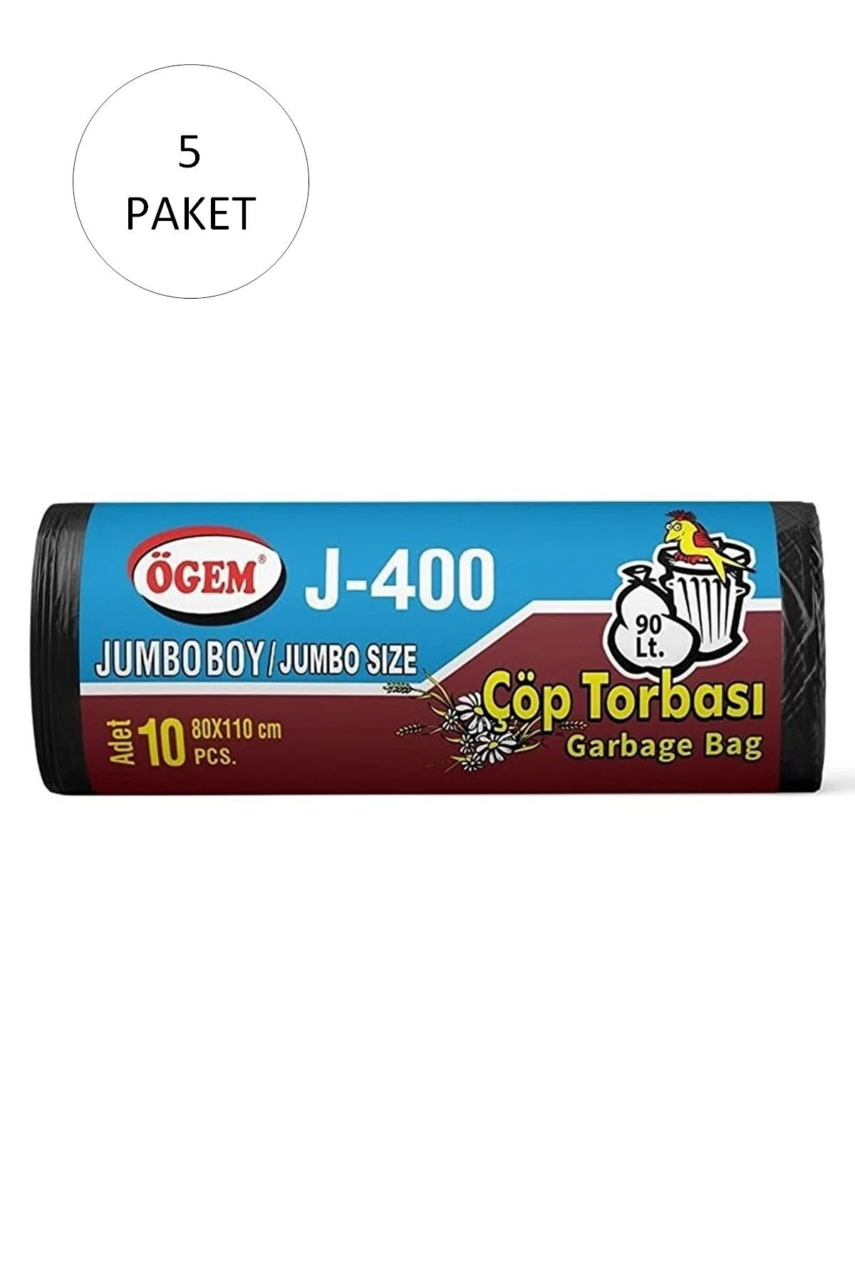 J-400 Jumbo Boy Çöp Torbası 80 x 110 cm 10 Lu Rulo x 5 Paket = 50 Adet (Siyah) - Lisinya