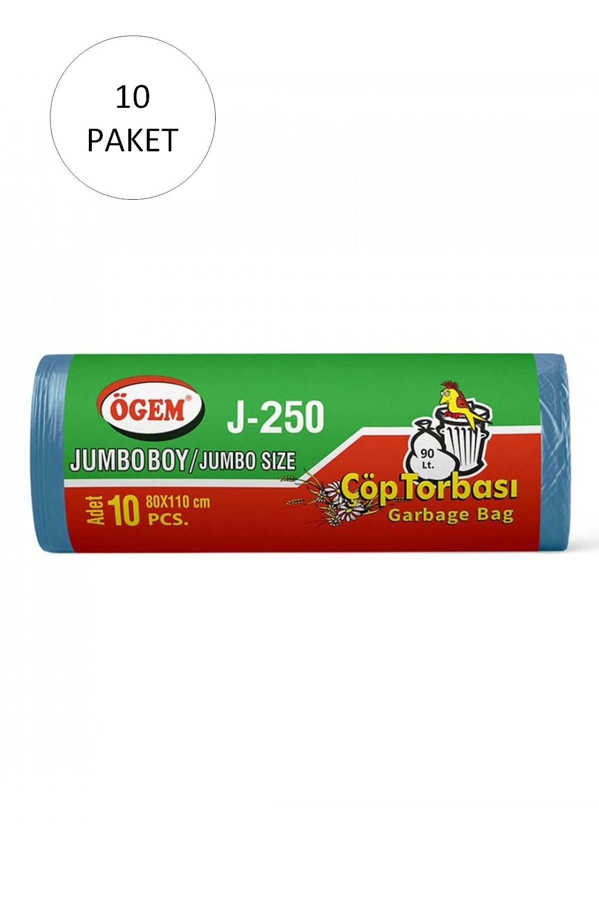 J-250 Jumbo Boy Çöp Torbası 80 x 110 cm 10 Lu Rulo x 10 Paket = 100 Adet (Mavi) - Lisinya