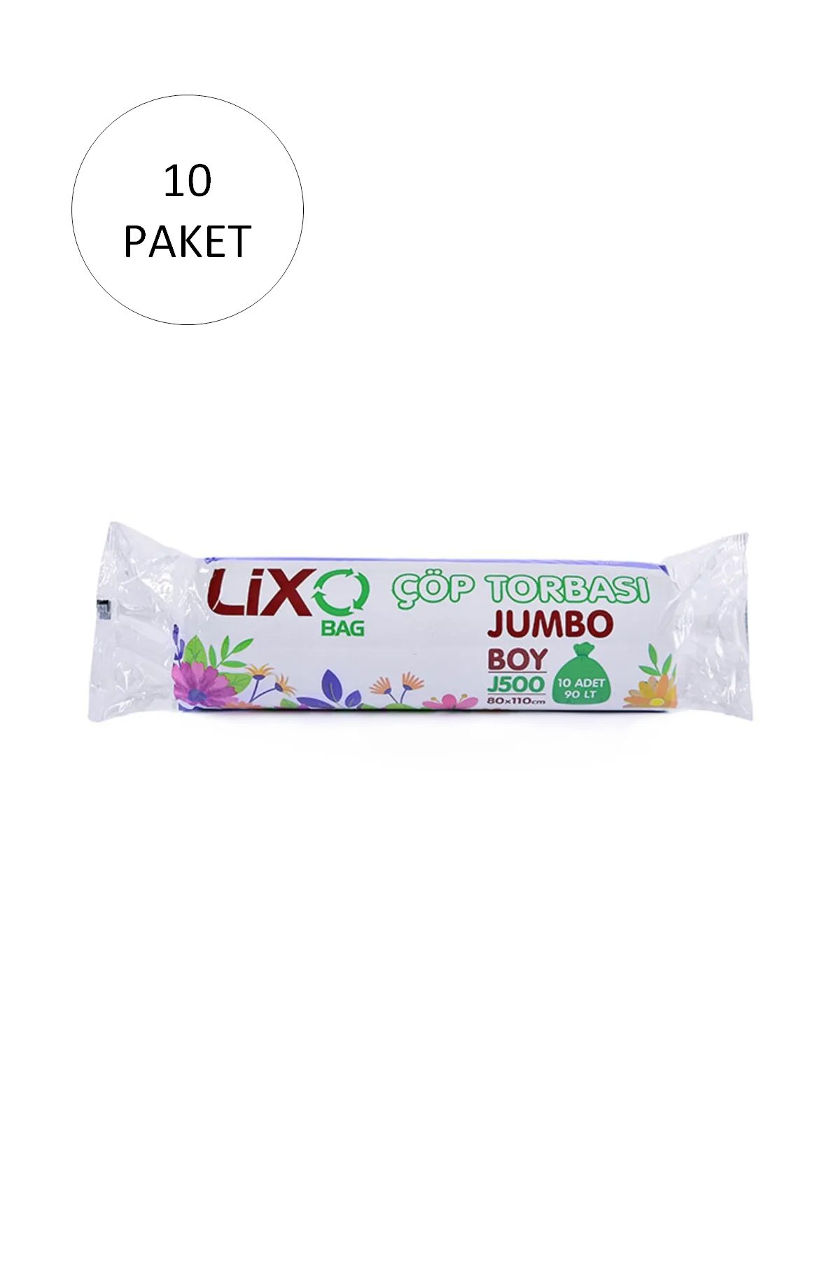 J-500 Jumbo Boy Çöp Torbası 80 x 110 cm 10 Lu Rulo x 10 Paket = 100 Adet (Siyah) - Lisinya