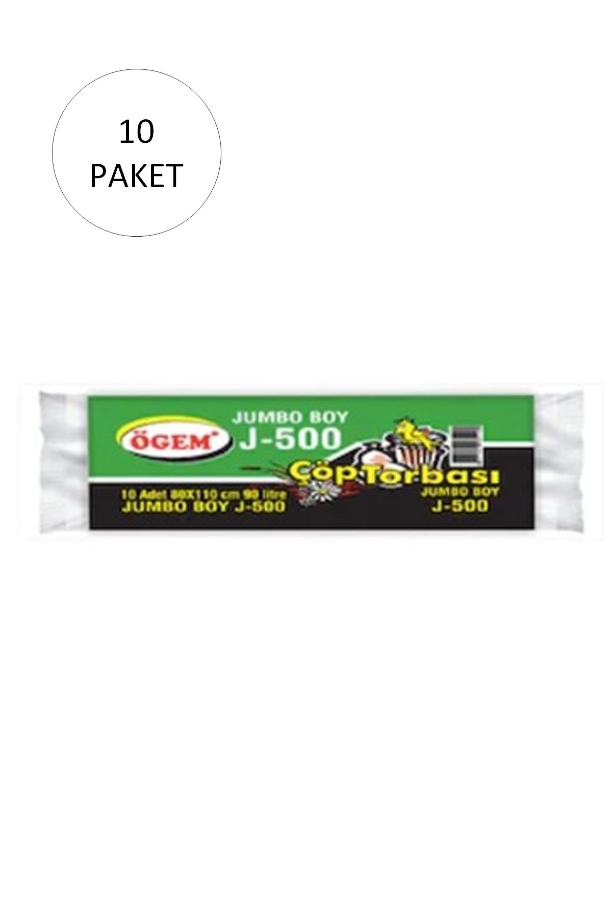 J-500 Jumbo Boy Çöp Torbası 80 x 110 cm 10 Lu Rulo x 10 Paket = 100 Adet (Siyah) - Lisinya