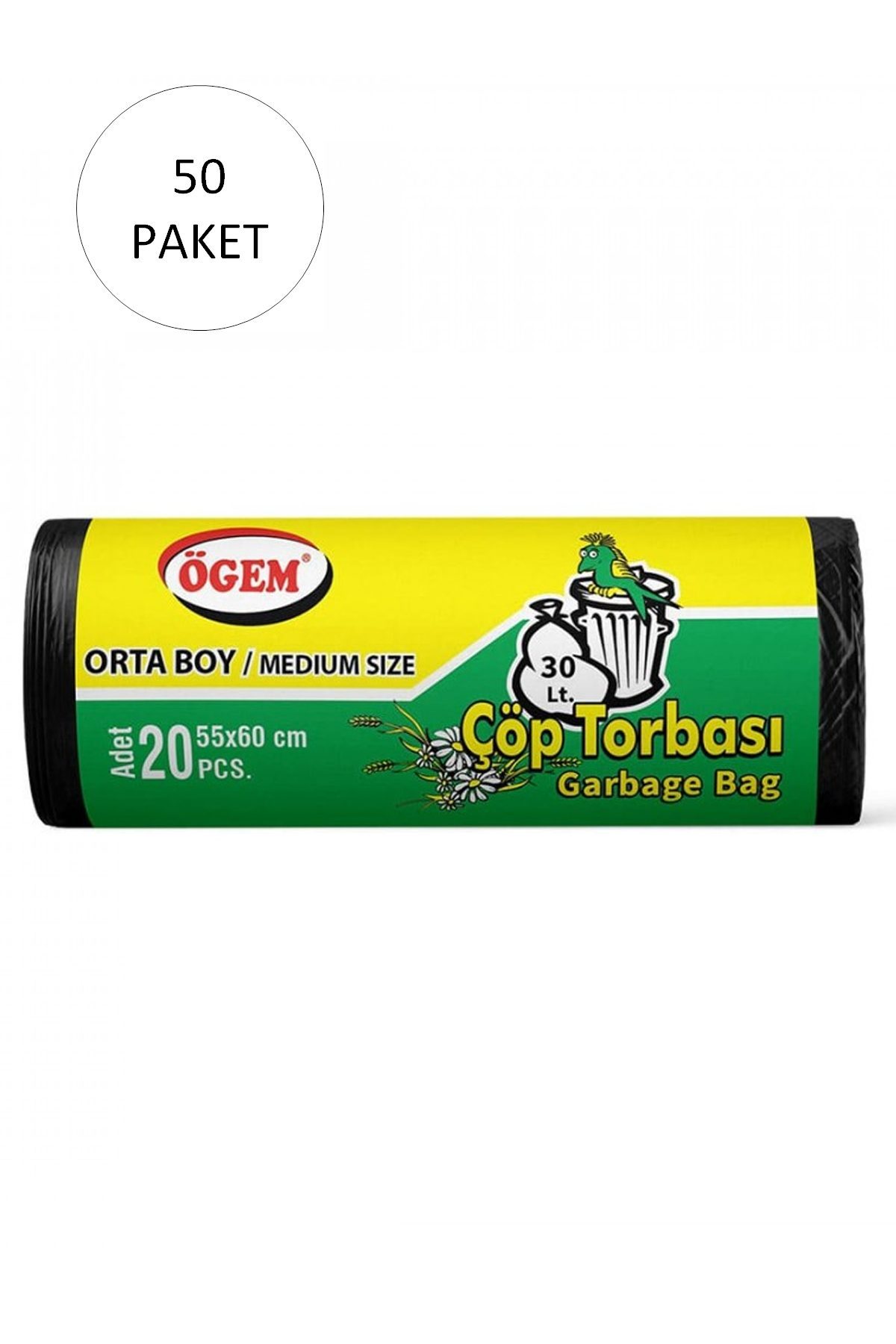 Orta Boy Çöp Torbası 55 x 60 cm 20 Li Rulo x 50 Paket = 1.000 Adet (Siyah) - Lisinya