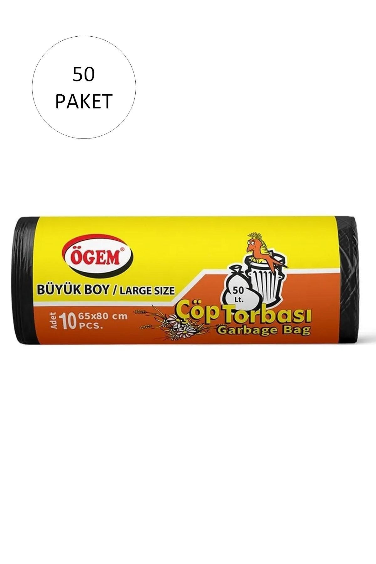 Büyük Boy Çöp Torbası 65 x 80 cm 10 Lu Rulo x 50 Paket = 500 Adet (Siyah) - Lisinya