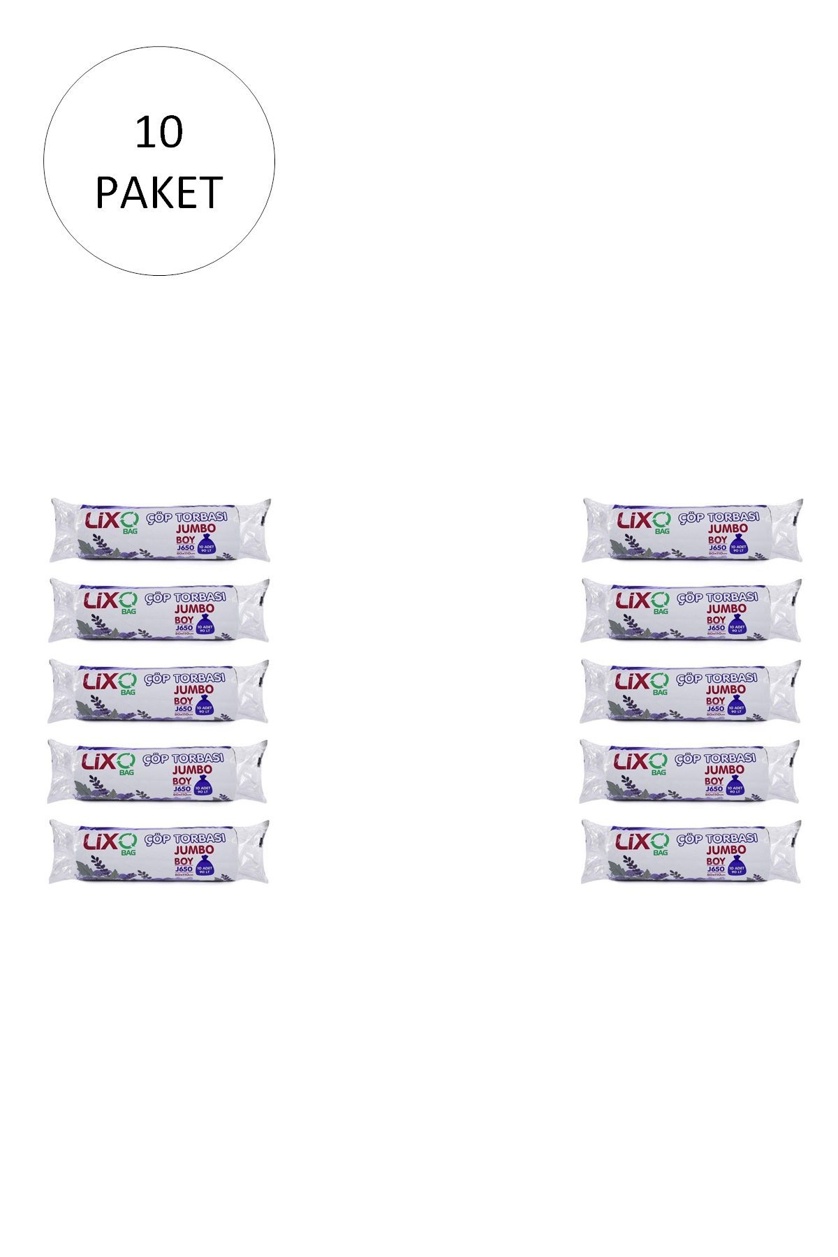 J-650 Jumbo Boy Çöp Torbası 80 x 110 cm 10 Lu Rulo x 10 Paket = 100 Adet (Siyah) - Lisinya