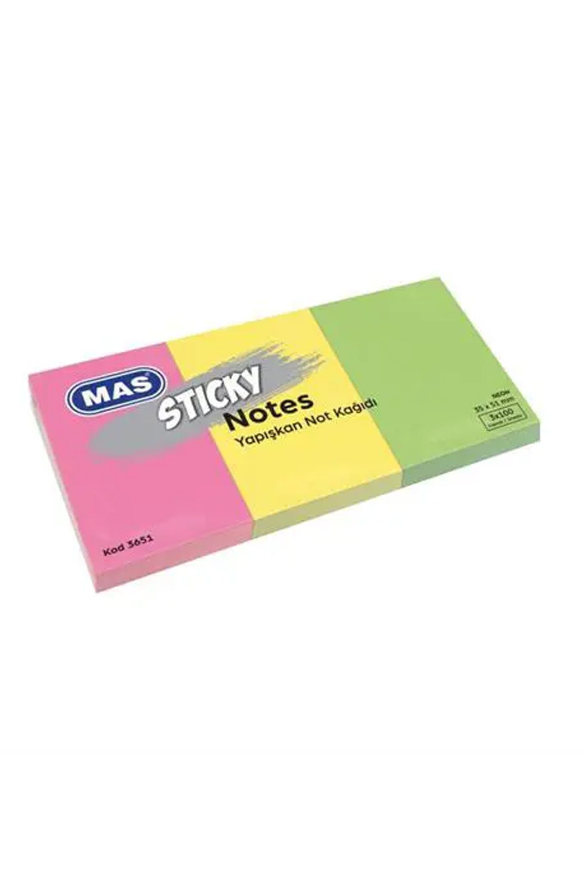 Mas 3651 Yapışkanlı Not Kağıdı 35 x 51 mm 3 x 100 Yaprak - Lisinya