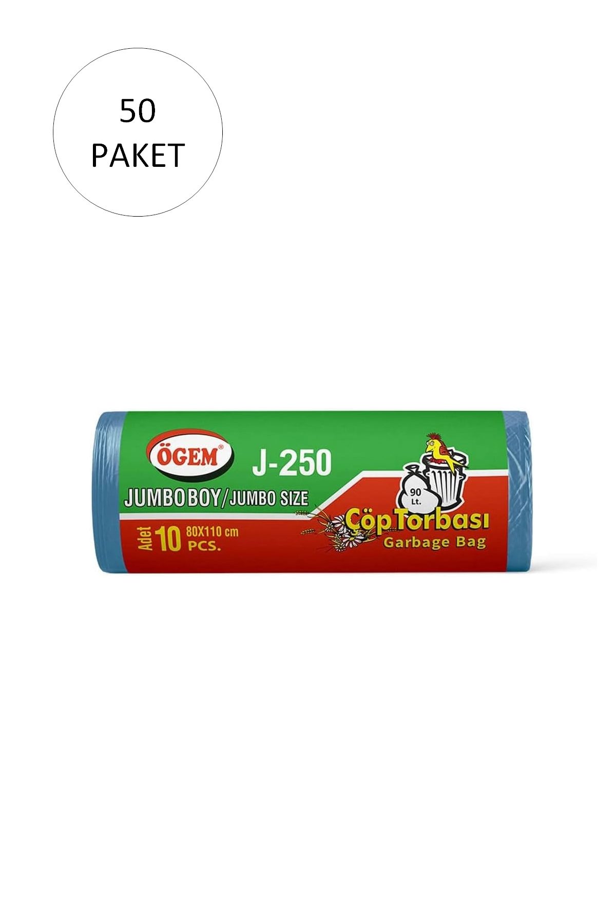 J-250 Jumbo Boy Çöp Torbası 80 x 110 cm 10 Lu Rulo x 50 Paket = 500 Adet (Mavi) - Lisinya