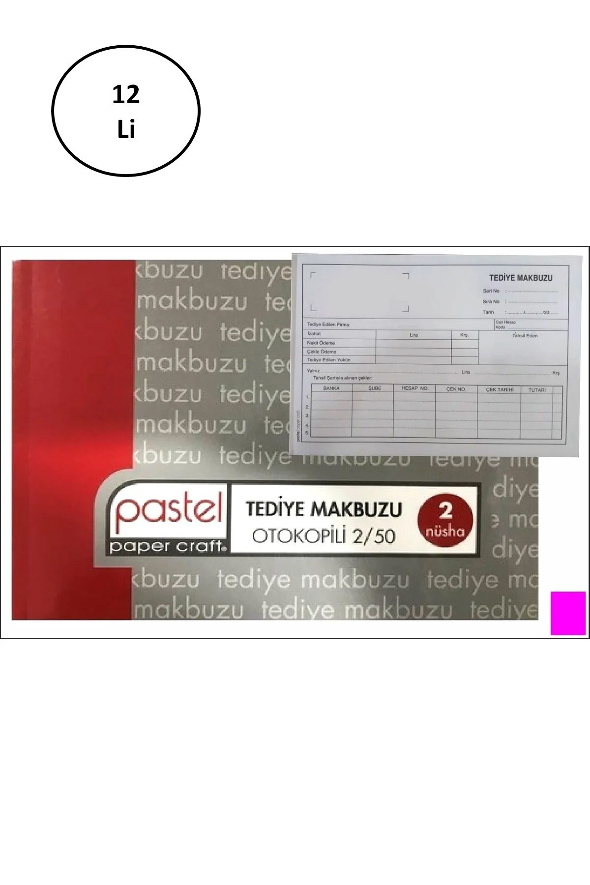 Pastel Tediye Makbuzu 14x20 Cm Boyutunda A5 Otokopili 2 Nüsha 50 Asıl 50 Suret 2/50 12'li - Lisinya