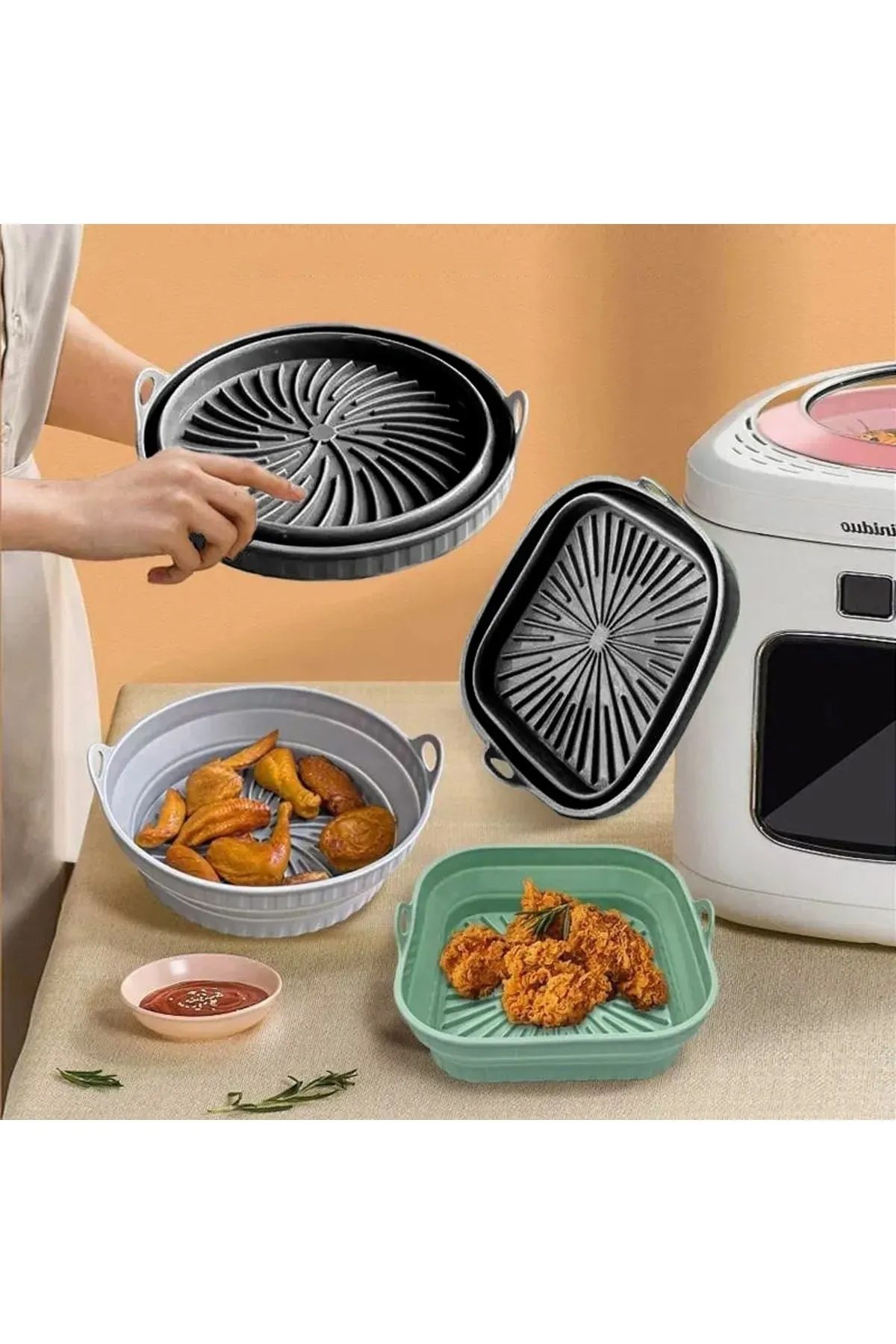 Katlanabilir Silikon Yanmaz - Yıkanabilir Kare Airfryer Kalıbı 21 Cm - Lisinya