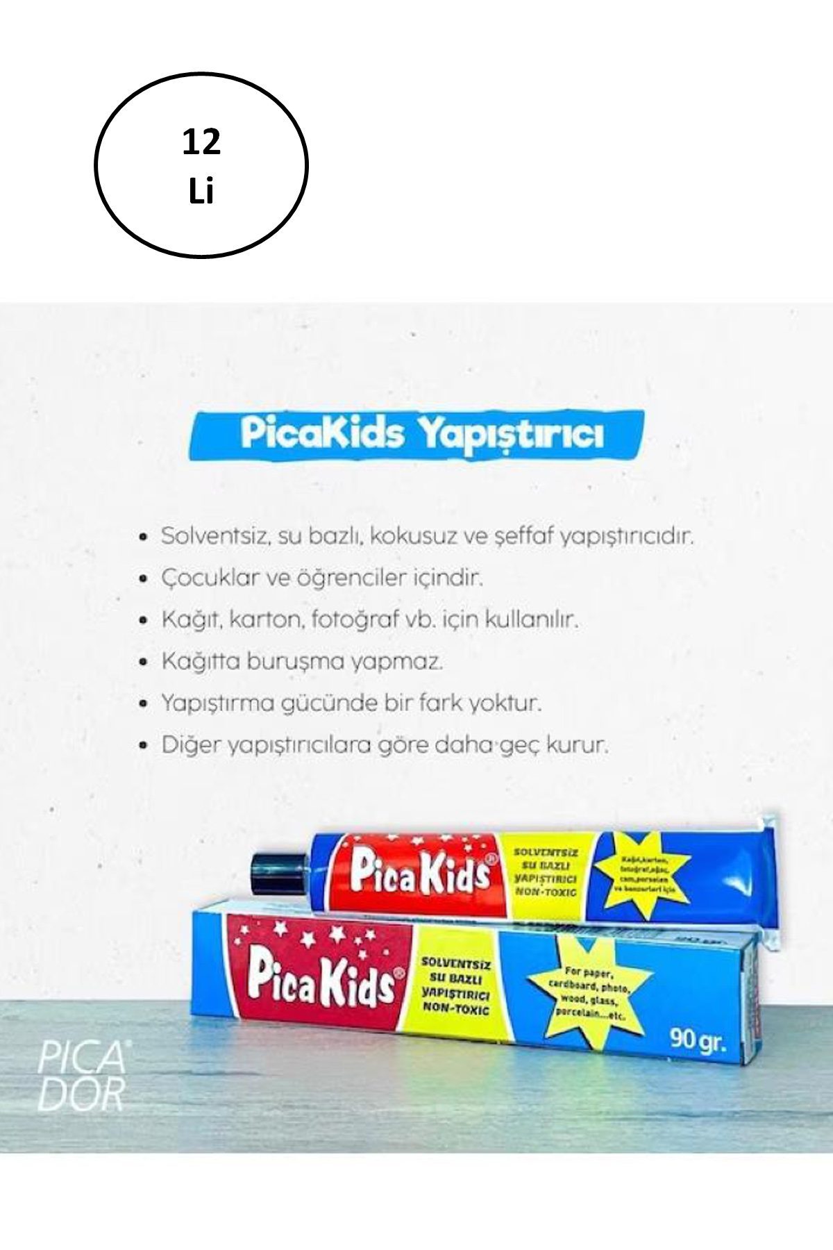 Pica Kids Su Bazlı Solventsiz 90 Gr Yapıştırıcı Tüp 12'li - Lisinya