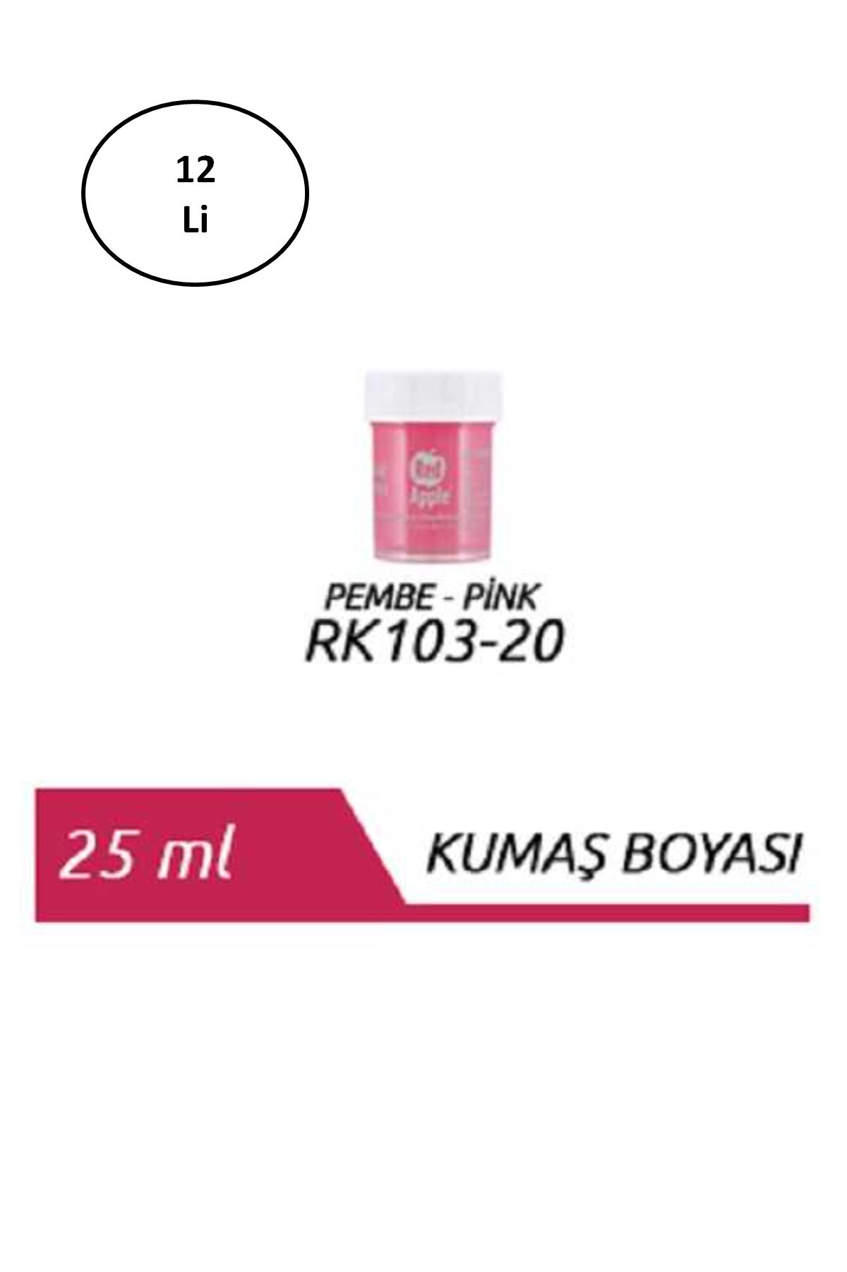 Red Apple Kumaş Boyası 25 ml. Pembe 12'li - Lisinya