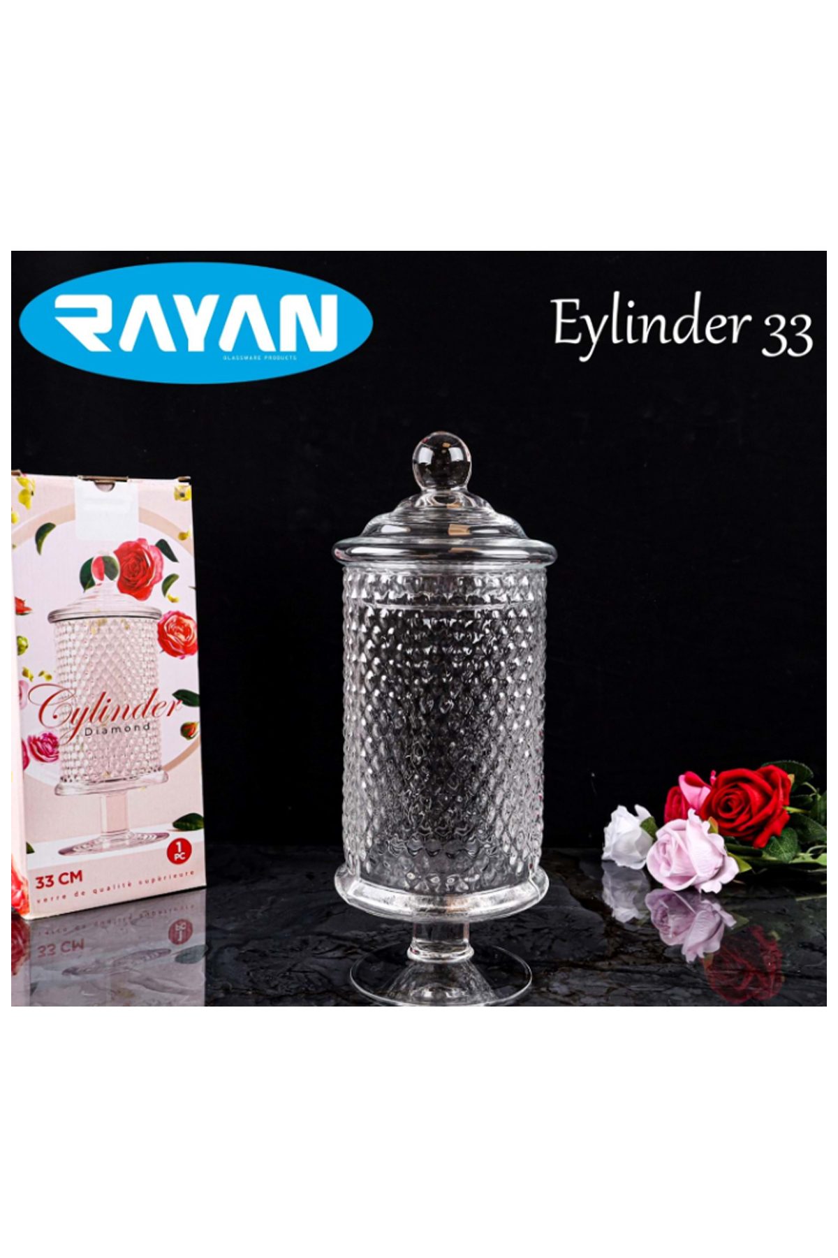 Rayan 33  Cm Eylinder Fanus Şekerlik - Lisinya