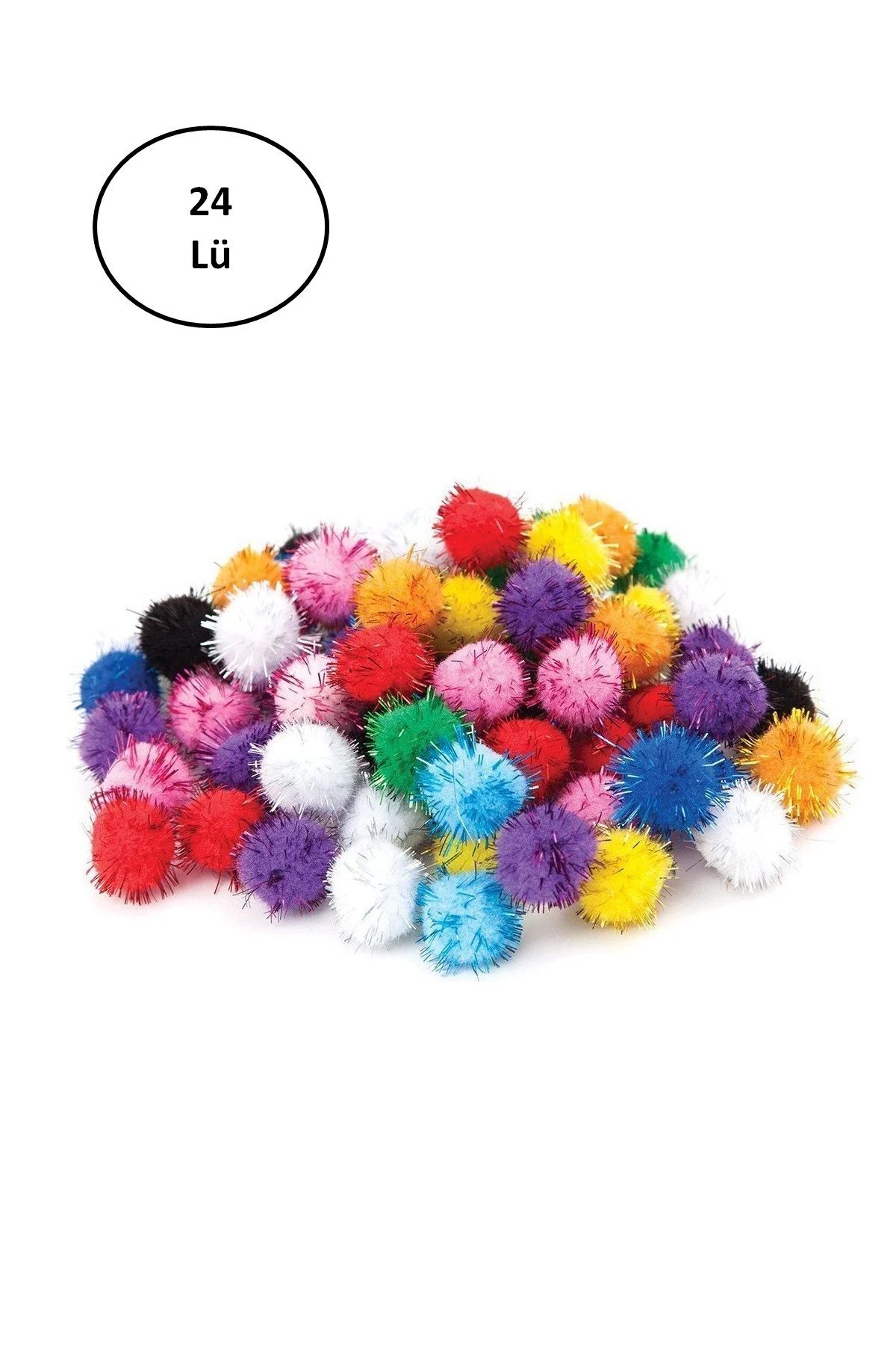 Puti Pom Pom Karışık Metalik 10mm-20mm-30 mm 24'lü - Lisinya