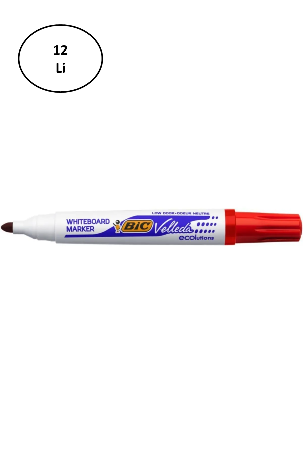 Bic Velleda 1701 Eco Yuvarlak Uç Beyaz Tahta Kalemi Kırmızı (12 Li Kutu) - Lisinya