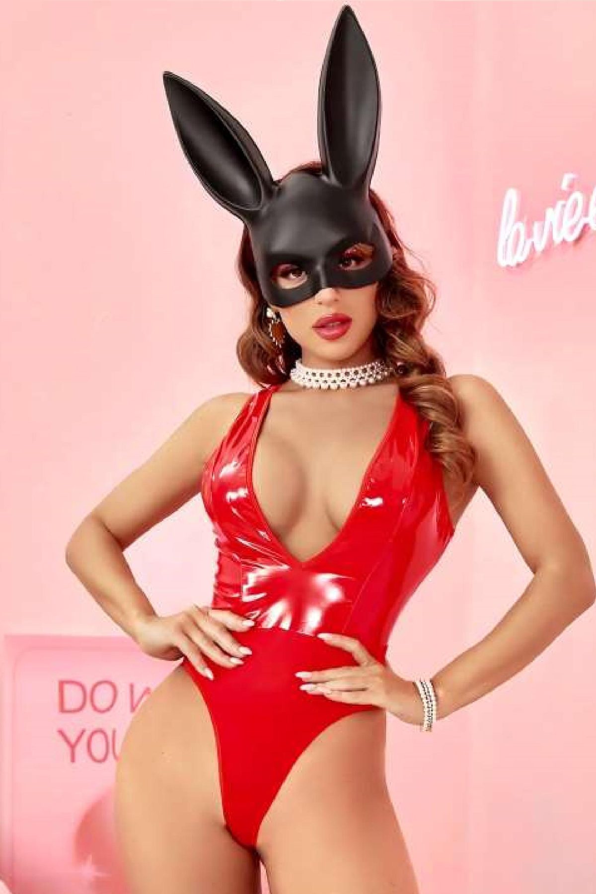 Kadın Babydoll Fantezi Harness Erotik Kıyafet 2049 Kırmızı - Lisinya - Lisinya