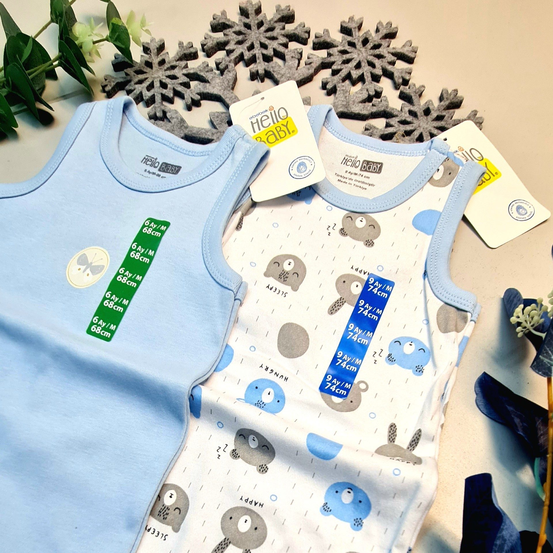 Erkek Bebek Mavi  Hello Baby Yazlık Kolsuz Çıtçtıtlı Body Tulum 2 Adet - Lisinya