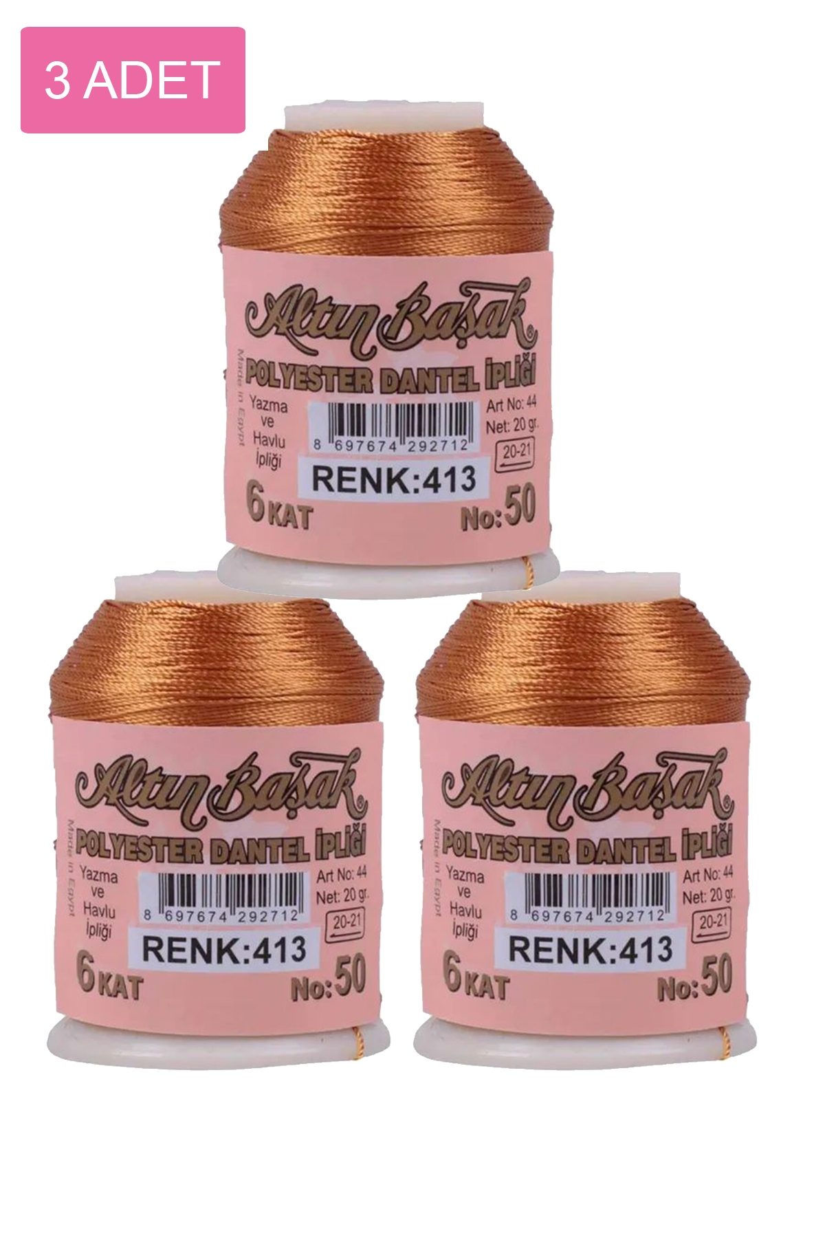 3 Adet Altınbaşak Oya ve Dantel İpi 20 gr - Lisinya - No: 413 - Lisinya