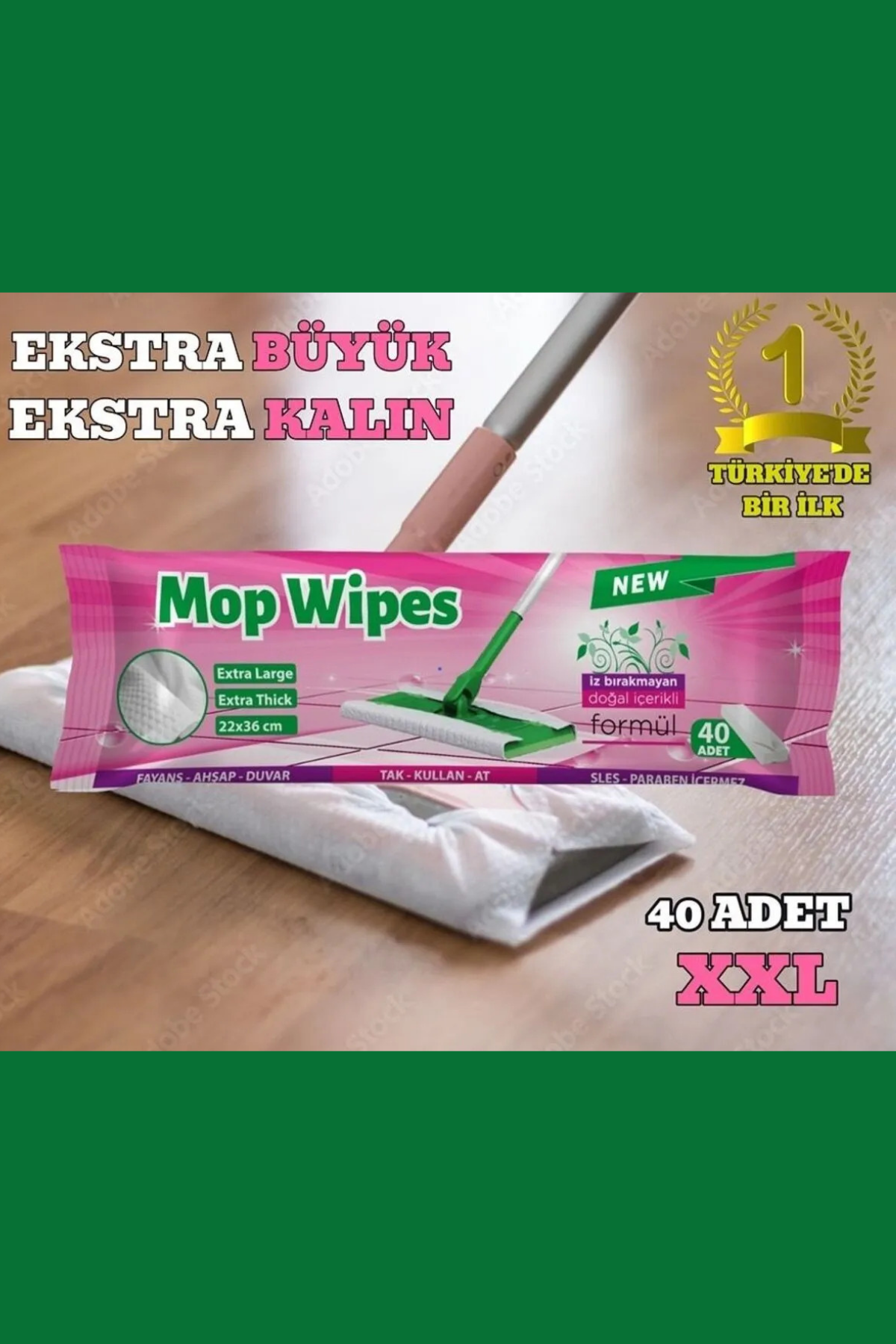 Mop Uyumlu Çok Amaçlı Islak Temizlik Havlusu Mendili 40 lı 22x36 cm - Lisinya