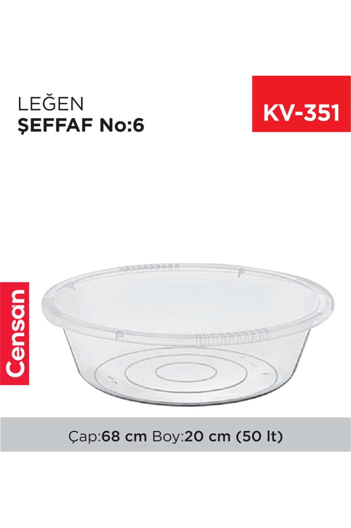 6 No Leğen Şeffaf Çamaşır Leğeni 50 Litre Lisinya-E425 - Lisinya