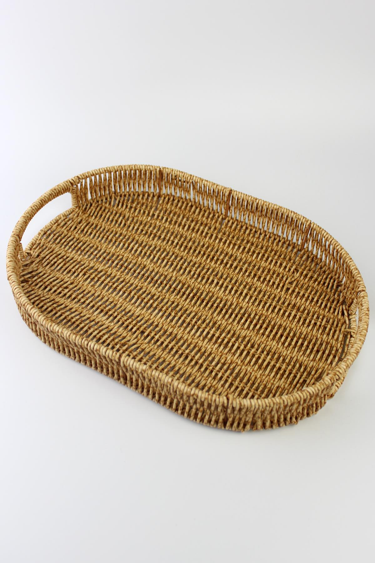 3 lü Rattan Tepsi Dekoratif Tepsi Hasır Örme Tepsi Oval Krem Lisinya-Alg11331 - Lisinya