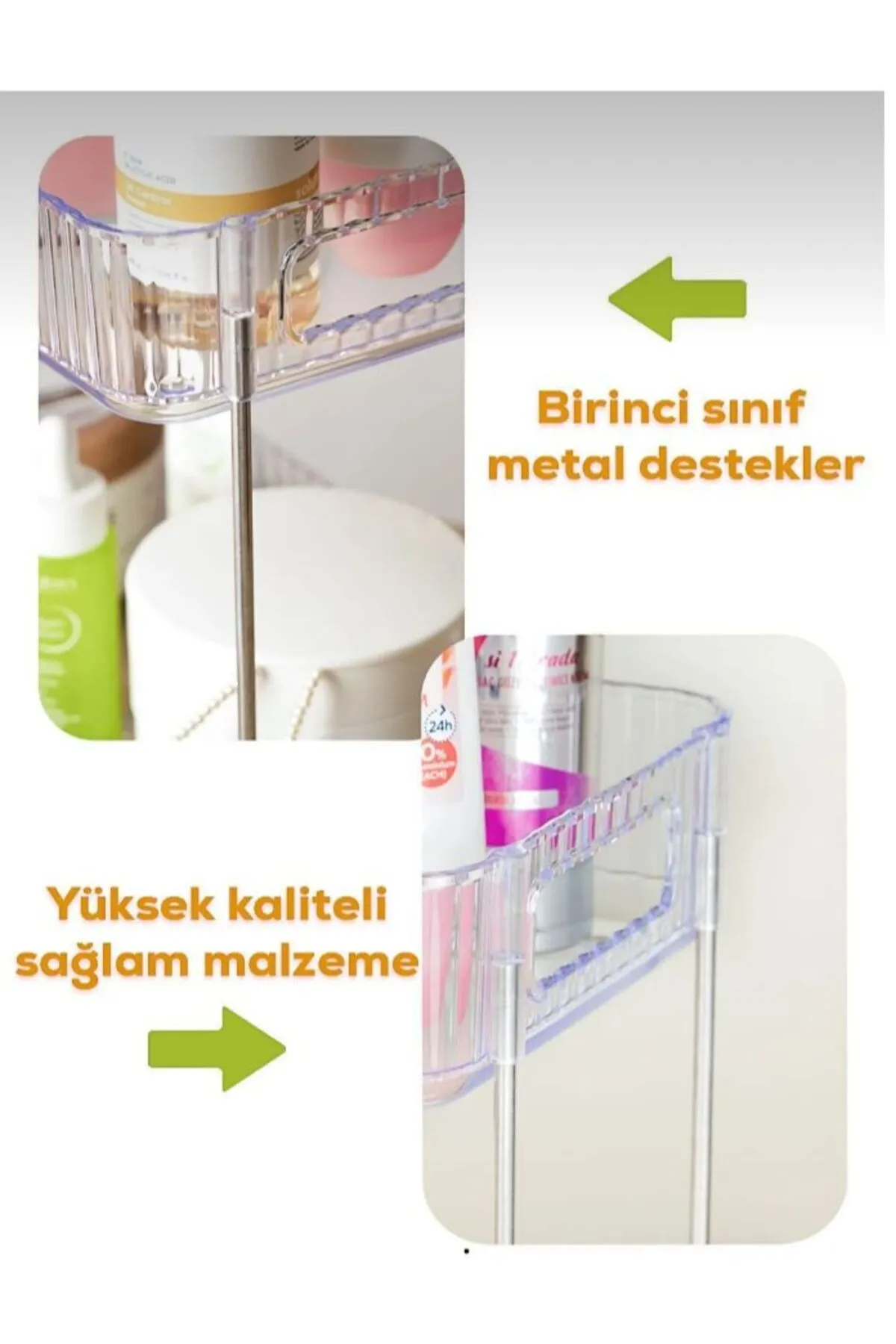 2 Katlı Çok Amaçlı Makyaj Organizeri - Takı Düzenleyici Banyo Rafı Şampuanlık Lisinya-RYLHD0103 - Lisinya