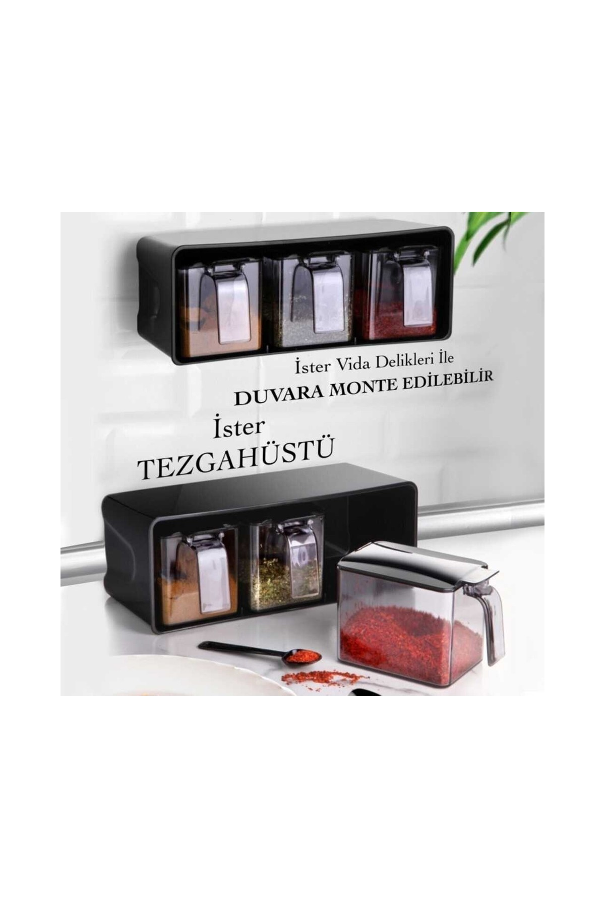 3 Lü Baharatlık Set Duvar Askılı Lisinya-L677 - Lisinya