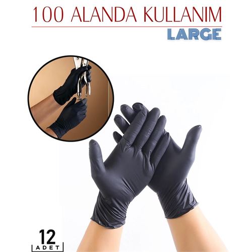 Lisinya Siyah Nitril Eldiven LARGE 12 Adet - Lisinya