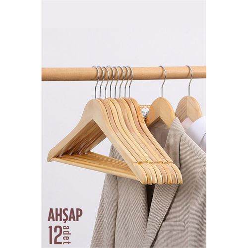 Lisinya Natural Ahşap Elbise Askısı 12 ADET Montague Design - Lisinya